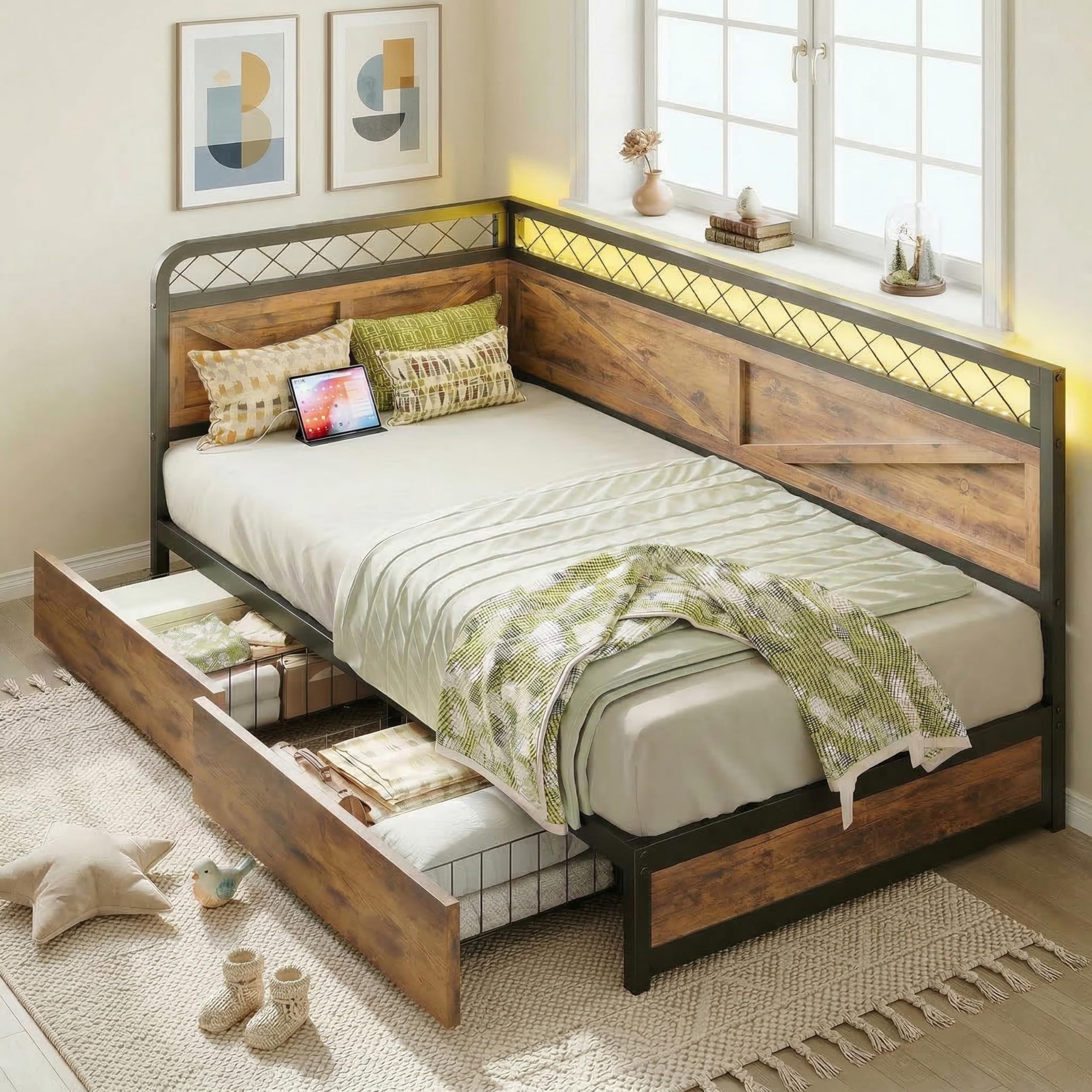 Amazon.com: ANCTOR Twin Corner Bed Frame with Storage Drawers Amazon.com: ANCTOR Twin Corner Bed Frame with Storage Drawers