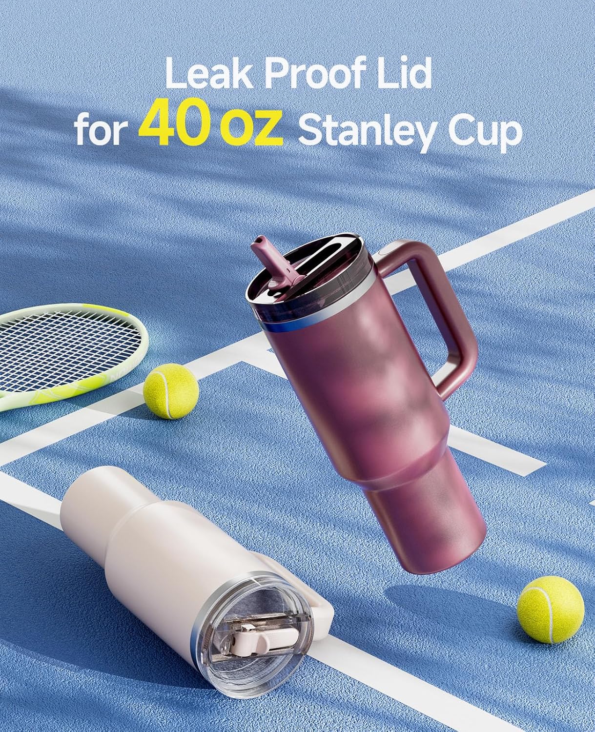 40 oz Flip Straw Leak Proof Lid for Stanley Cup Accessories, 2 Pack Replacement Spill Proof Reusable Tumbler Lid, High-End Anti-Fall and Heat-Resistant Material, BPA Free image 2