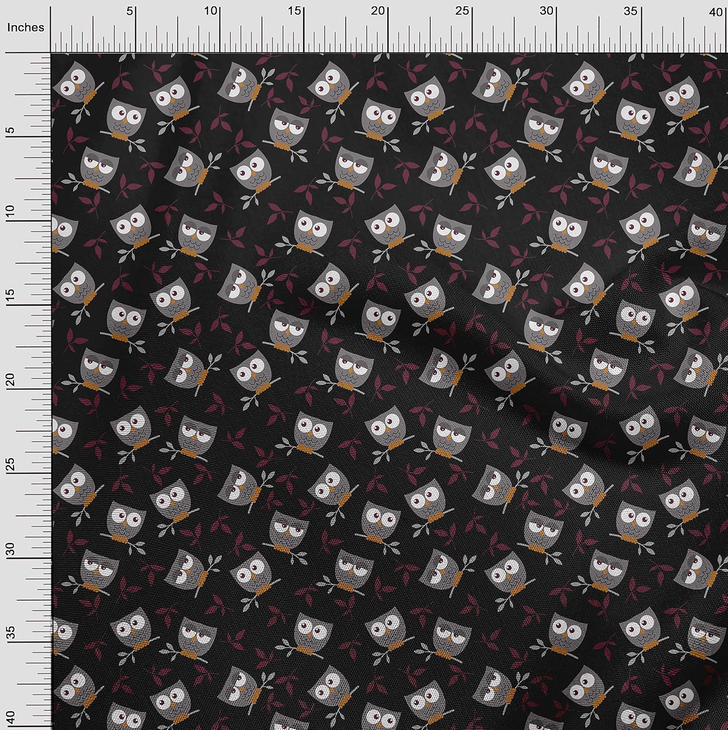 oneOone Cotton Jersey Black Fabric Owl Quilting Supplies Print Sewing Fabric by The Yard 58 Inch Wide