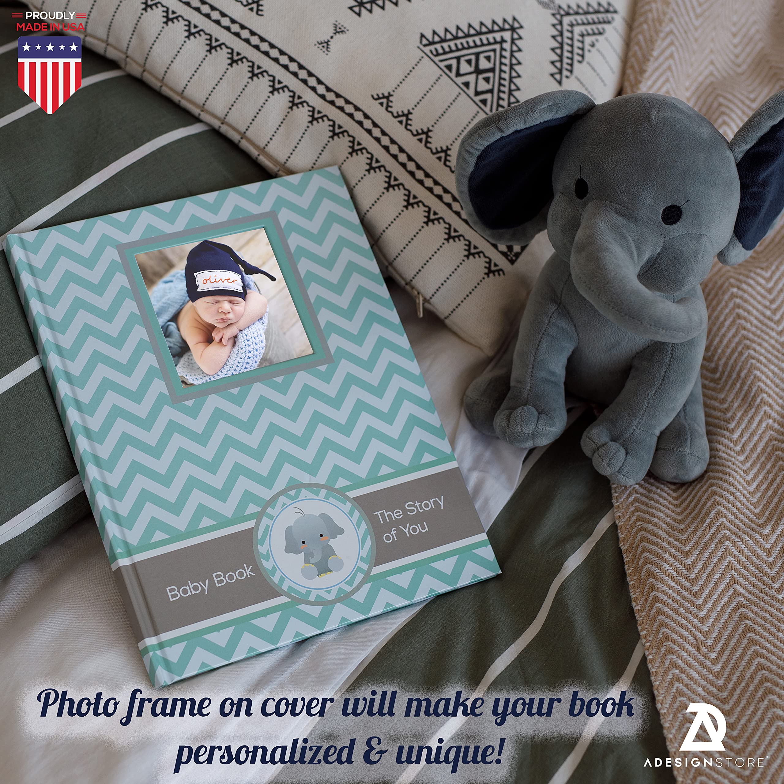 Libro dei ricordi per neonato, album per il primo anno, libro per baby shower, regalo per baby shower, diario dei ricordi per bambini, diario dei ricordi per il primo anno di nascita (blu foglia di