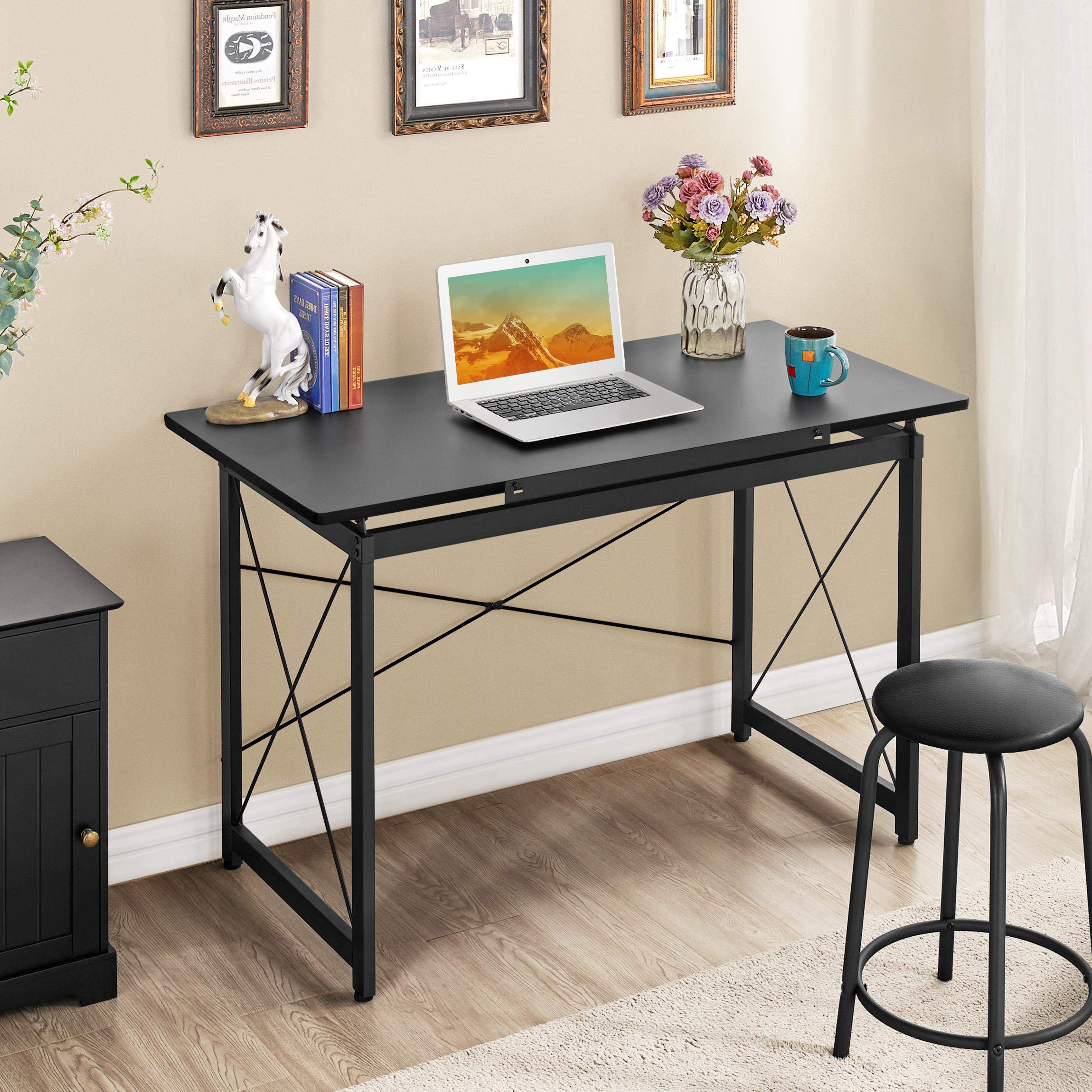 Yaheetech Mesa de Dibujo Mesa Inclinable Madera Mesa Escritorio Metal Reclinable 120 × 60 × 103 cm Negro