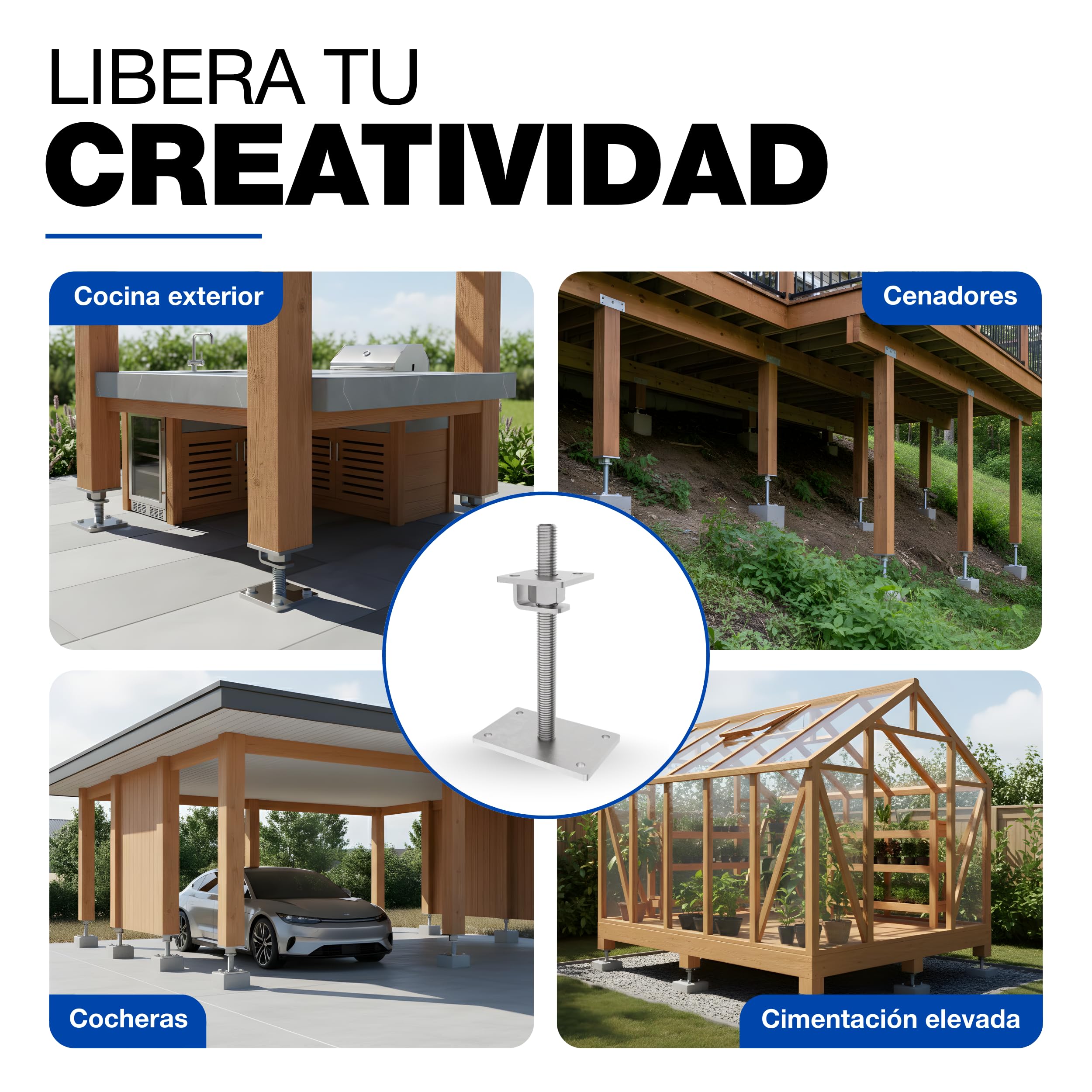 GeZu Impex Soporte Ajustable para Poste 100 x 100 mm Galvanizado en Caliente Juego de 4 Soportes de Ajuste de Altura Base Elevada