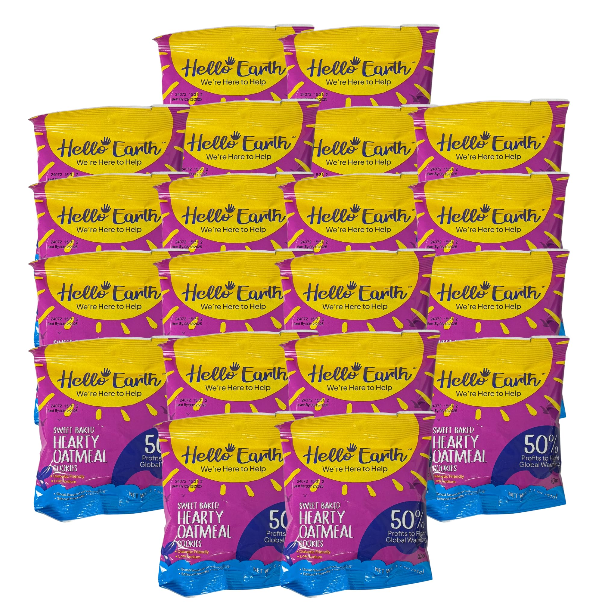 Hello Earth Sweet Bakes Oatmeal Cookies Low Sodium and Diabetic Friendly, 1.1 ounce (Pack of 20)
