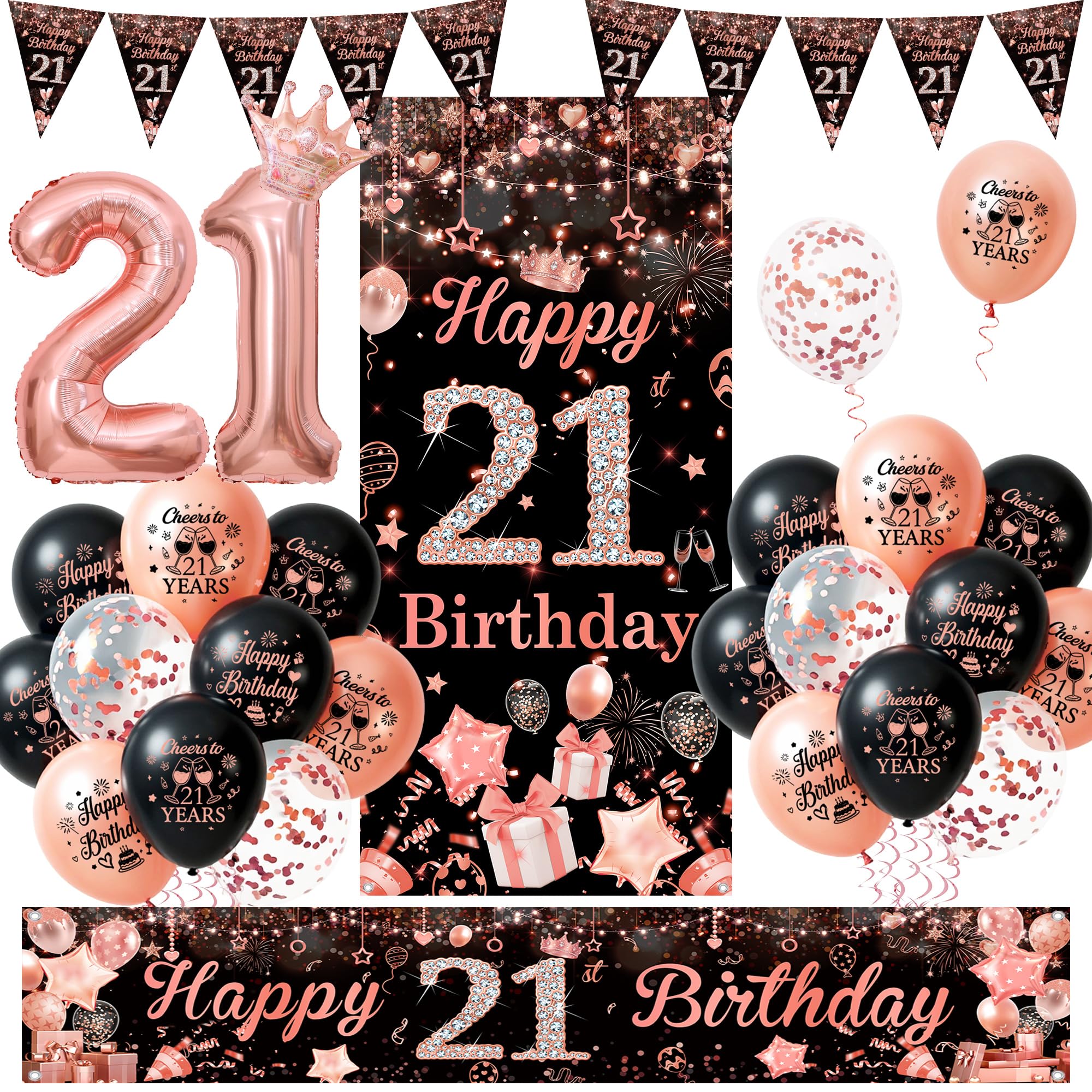 21st Birthday Decorations for Her, Happy 21st Birthday Banner
