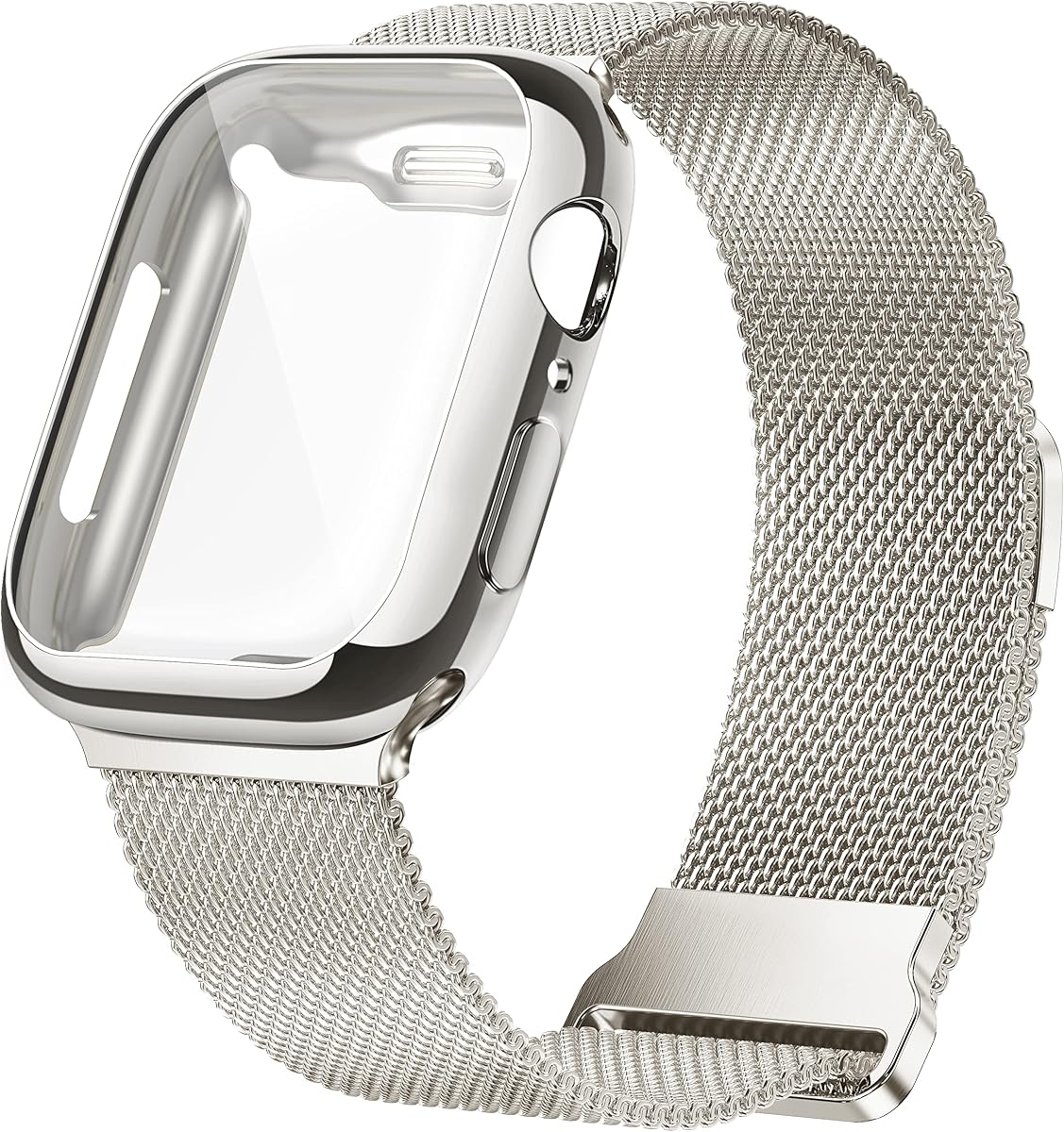 Metal Magnetic Bands Compatible for Apple Watch Band 38mm with Case, Stainless Steel Milanese Mesh Loop Replacement Strap Compatible with iWatch Series 11-1 SE Women Men,Starlight