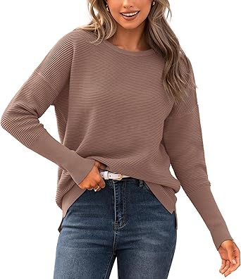 BTFBM Fall Sweaters for Women 2025 Casual Long Sleeve Sweater Striped Loose Fit Pullover Tops