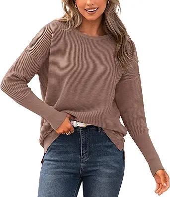 BTFBM Fall Sweaters for Women 2025 Casual Long Sleeve Sweater Striped Loose Fit Pullover Tops
