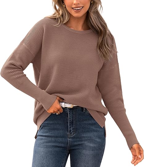 BTFBM Fall Sweaters for Women 2025 Casual Long Sleeve Sweater Striped Loose Fit Pullover Tops