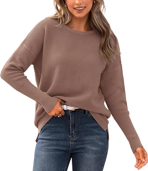BTFBM Fall Sweaters for Women 2025 Casual Long Sleeve Sweater Striped Loose Fit Pullover Tops