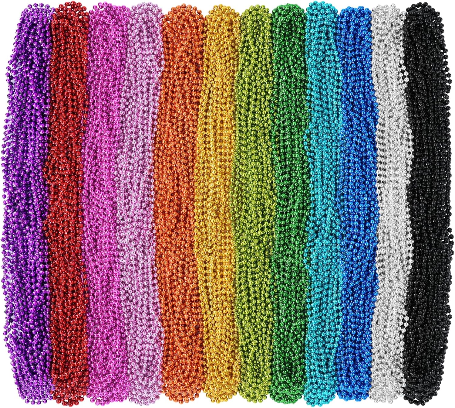 SHAOQINLIN 144 PCS Mardi Gras Beads Necklaces, 33'' Colorful Christmas Necklace Party Beads Round Beaded Necklaces for Mardi Gras, Christmas, Carnival Party Favor in 12 Colors