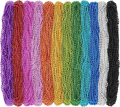 SHAOQINLIN 144 PCS Mardi Gras Beads Necklaces, 33 Colorful Christmas Necklace Party Beads Round Beaded Necklaces for Mardi Gras, Christmas, Carnival Party Favor in 12 Colors