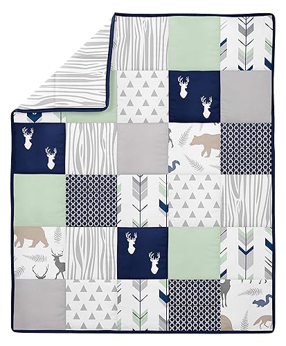 Miniatura 3 de Sweet Jojo Designs Juego de ropa de cama para cuna de bebé color azul marino con ciervos y bosques para habitación de bebé sábana bajera falda