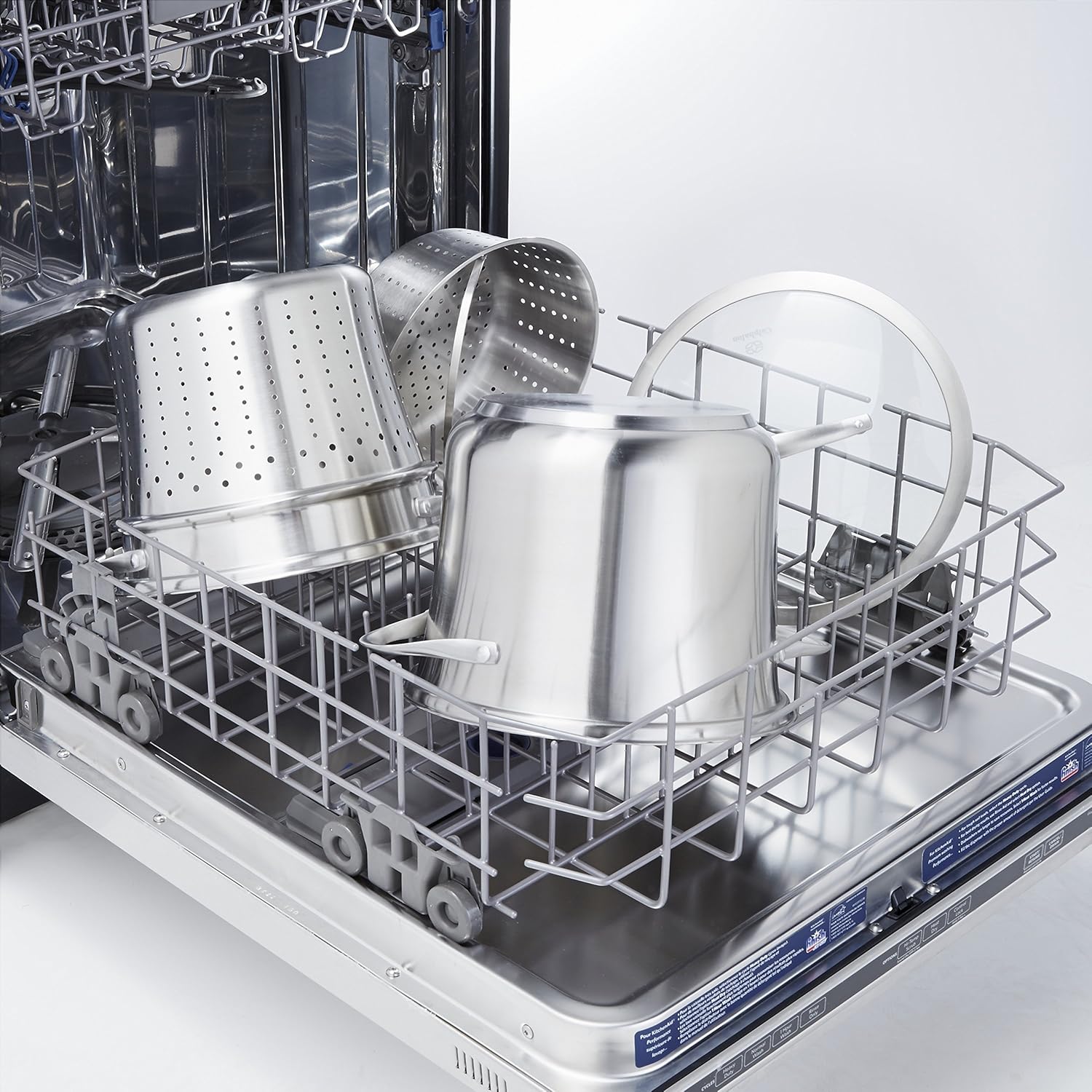 Calphalon Multi-Pot components in a dishwasher rack.