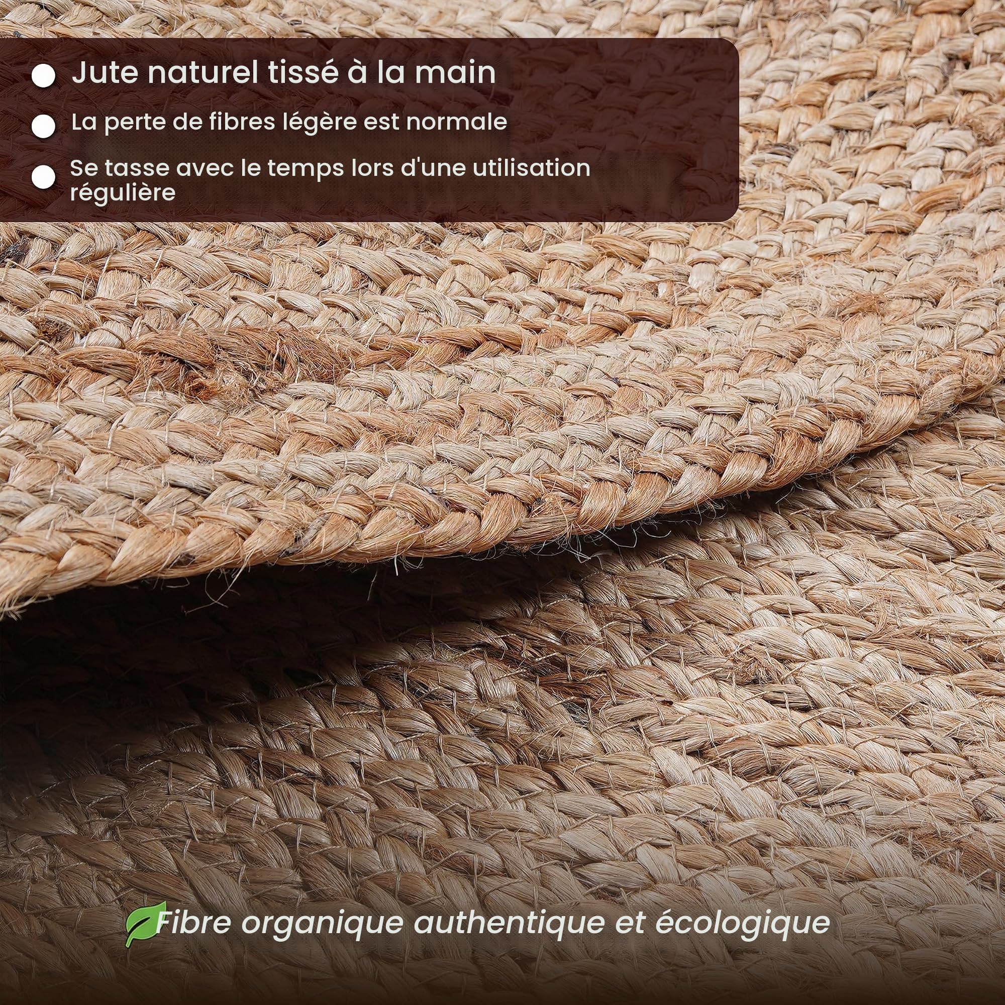 Craft Trade Naturel Bohème Rectangle Tapis en Jute Réversible Tressé Tapis de Chiffon Jute Lavable Tissé à la Main Décor pour Cuisine Salon et Chambre - 120X180 cm
