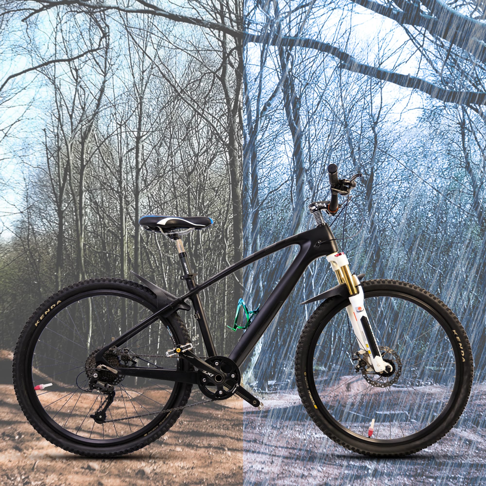 FETESNICE 2 Pezzi MTB Mudguard- Mountain Bike Protection Board da 29 Pollici in Fibra di Carbonio Testurizzata Anteriore e Posteriore con 10 attacchi Via Cavo.