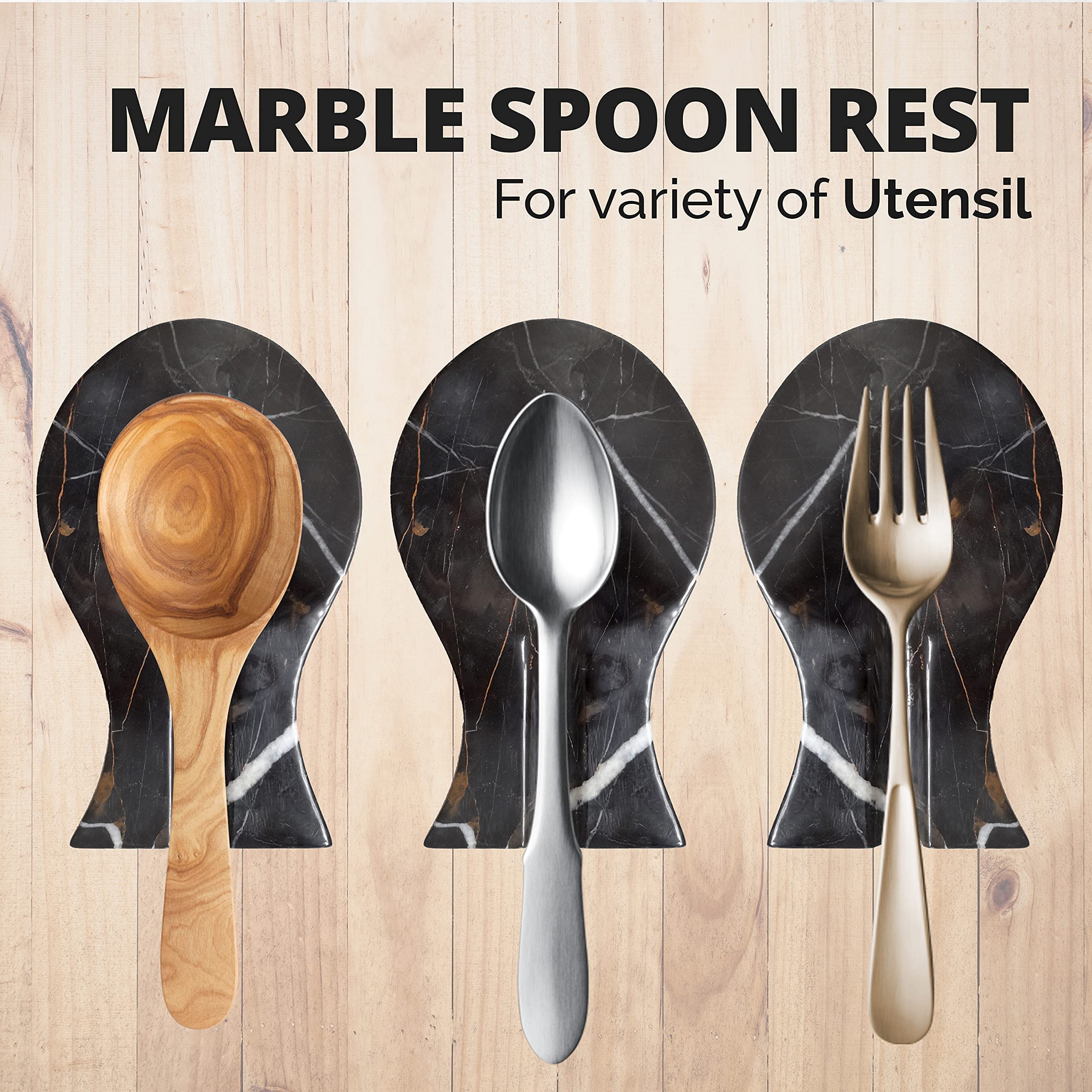 Repose-cuillère En Marbre Radicaln 8'' Pouces Noir Spatule Fourchette Louche Fait Main Repose-ustensiles Keeper - Organisateur De Cuillères De Cuisine