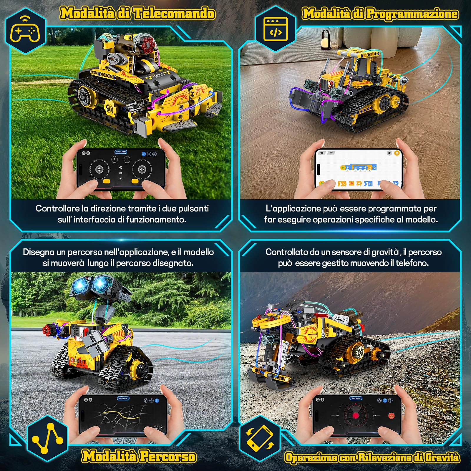 YOOHBERRYS Technic Robot Telecomandati per Bambini, 5-in-1 Kit di Costruzione di Robot Programmabile con App e Telecomando, Regalo Educativo per Ragazzi e Ragazze Dagli 6 ai 12 anni (Giallo)