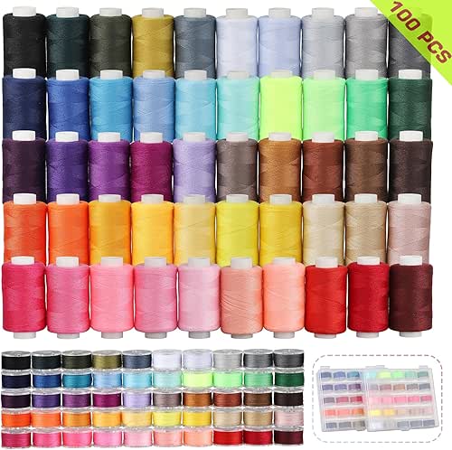Blibly 100pcs Bobbins Sewing Threads Kit, 500 Yard Polyester Threads,