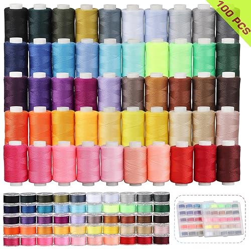 Blibly 100pcs Bobbins Sewing Threads Kit, 500 Yard Polyester Threads,