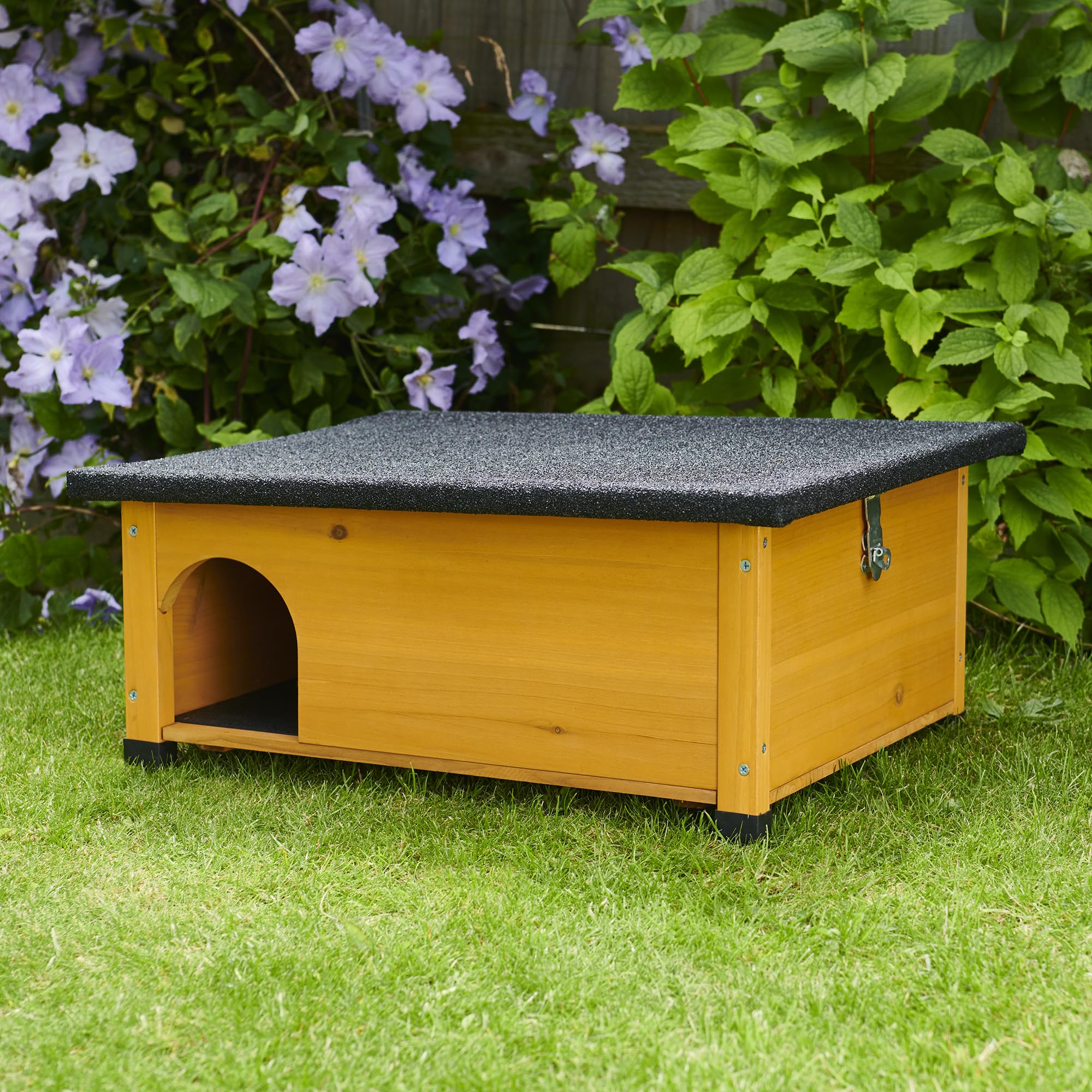 FeelGoodUK Hedgehog House and Hibernation Shelter - Large Predator-Proof Outdoor Habitat - Felt Roof Cover and Full Wood Flooring - Best Pet Garden Hedgehogs Wooden Hide House (Sage Grey, Standard)