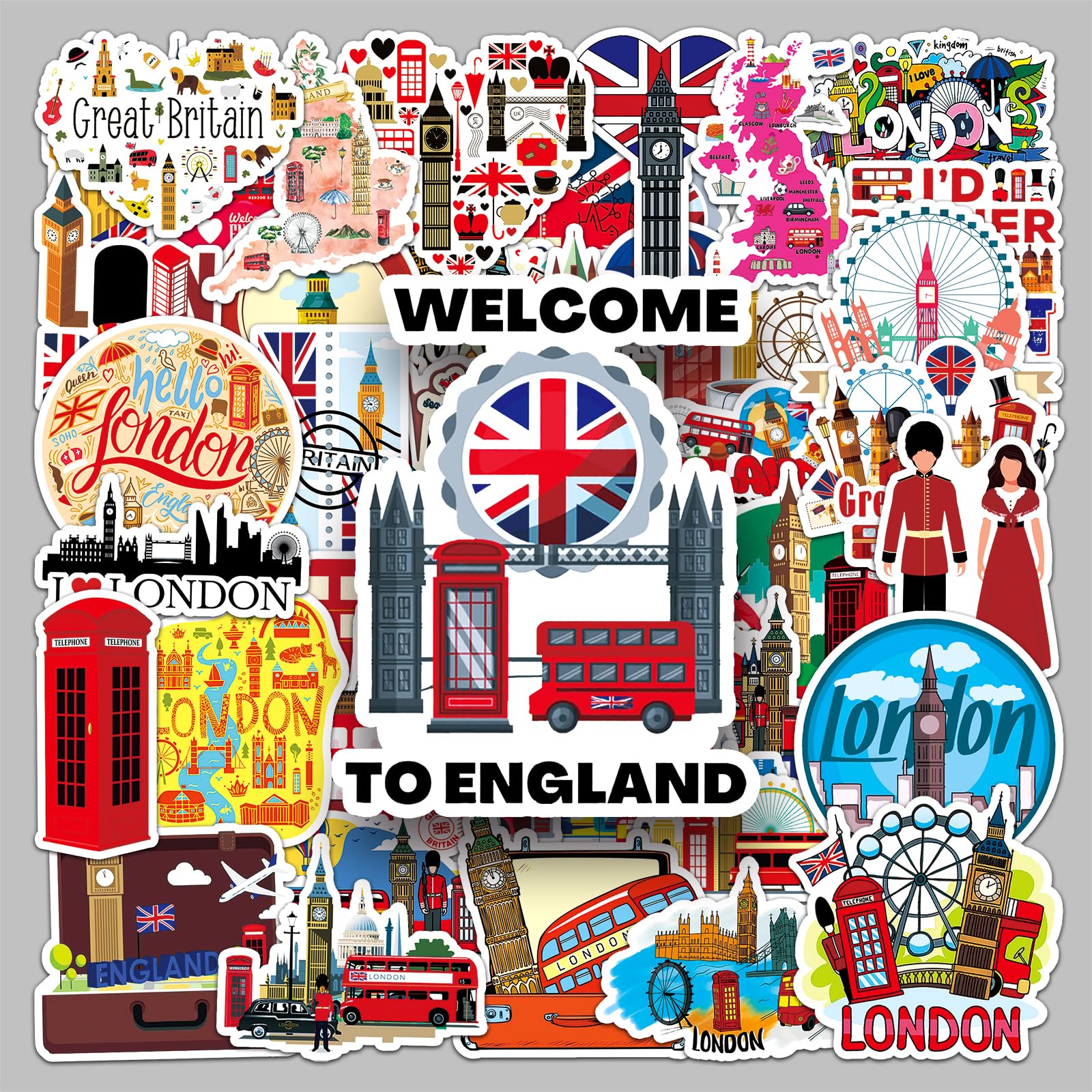 Kaderas United Kingdom Stickers, Great Britain England London Red Bus Stickers