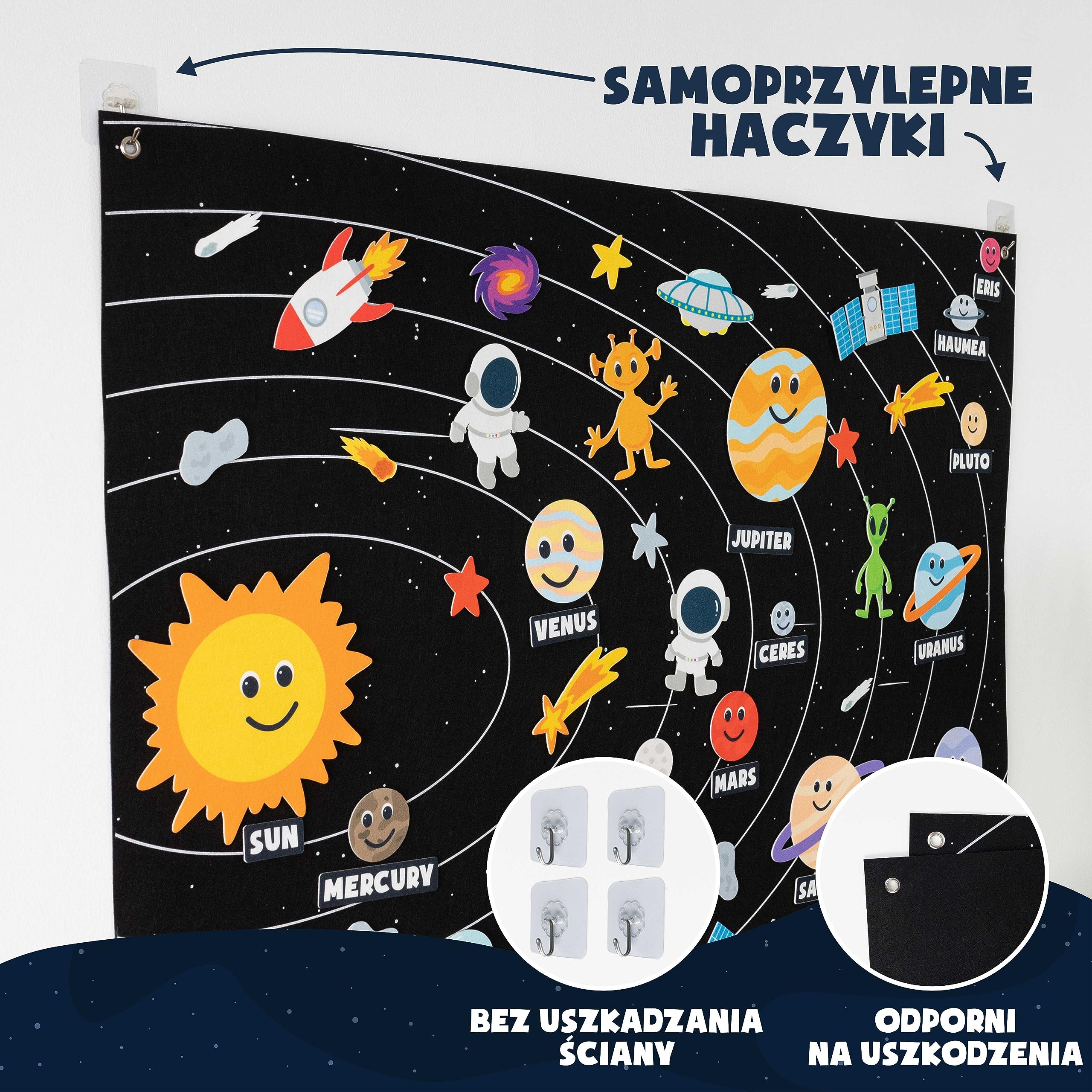 BONNYCO Układ Słoneczny dla Dzieci z 61 Filcowymi Figurkami. Chłopcy, Dziewczynki, Prezenty Urodzinowe. Zabawki Montessori, Planety Filcowe na Prezenty dla Dzieci 3 4 5 6 7 8 Boże Narodzenie
