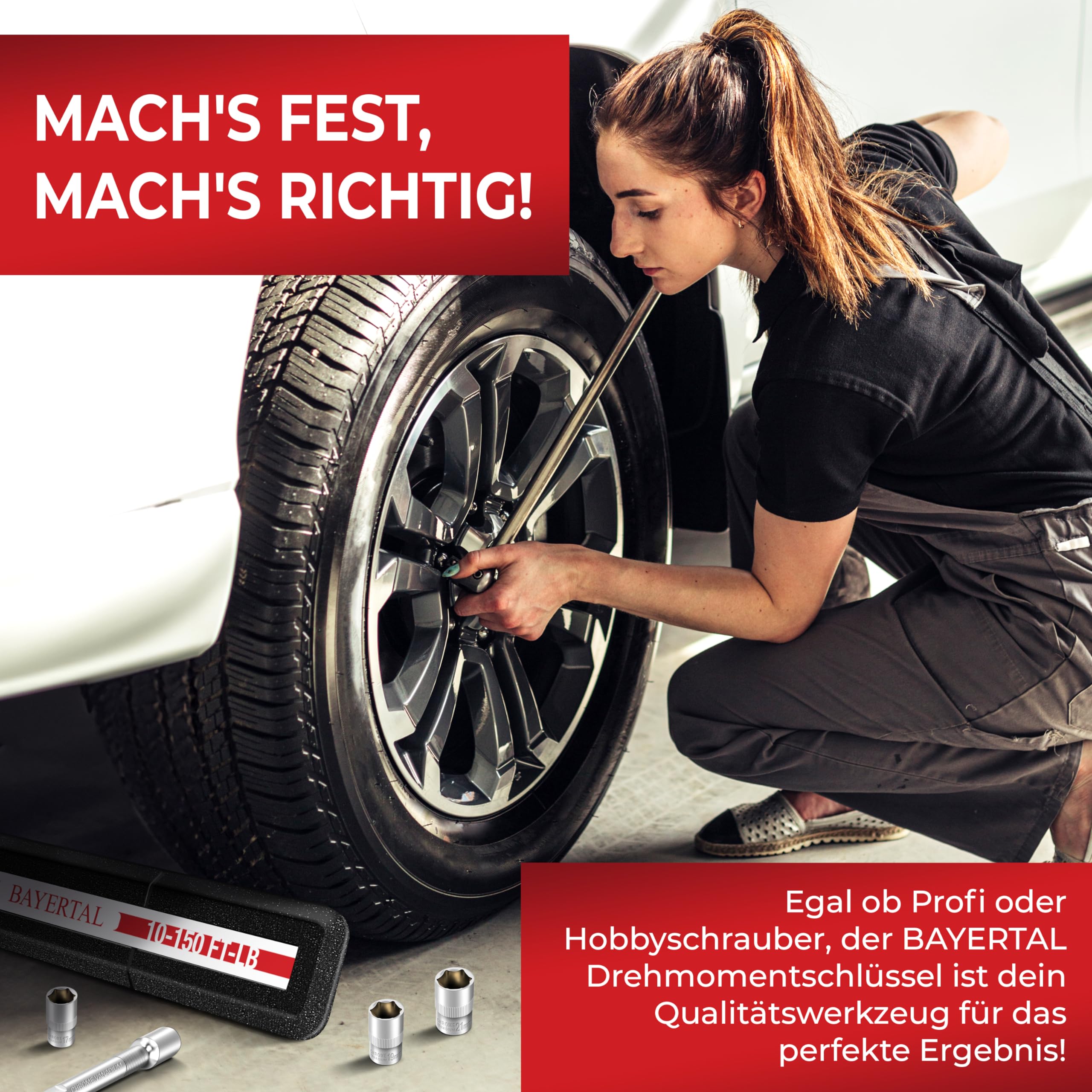 Set di chiavi dinamometriche da 1/2 di pollice - Chiave dinamometrica 40-210 N.m incl. bussole 17,19,21mm e prolunga - Chiave per dadi ruota per il cambio di pneumatici su auto,moto e camion