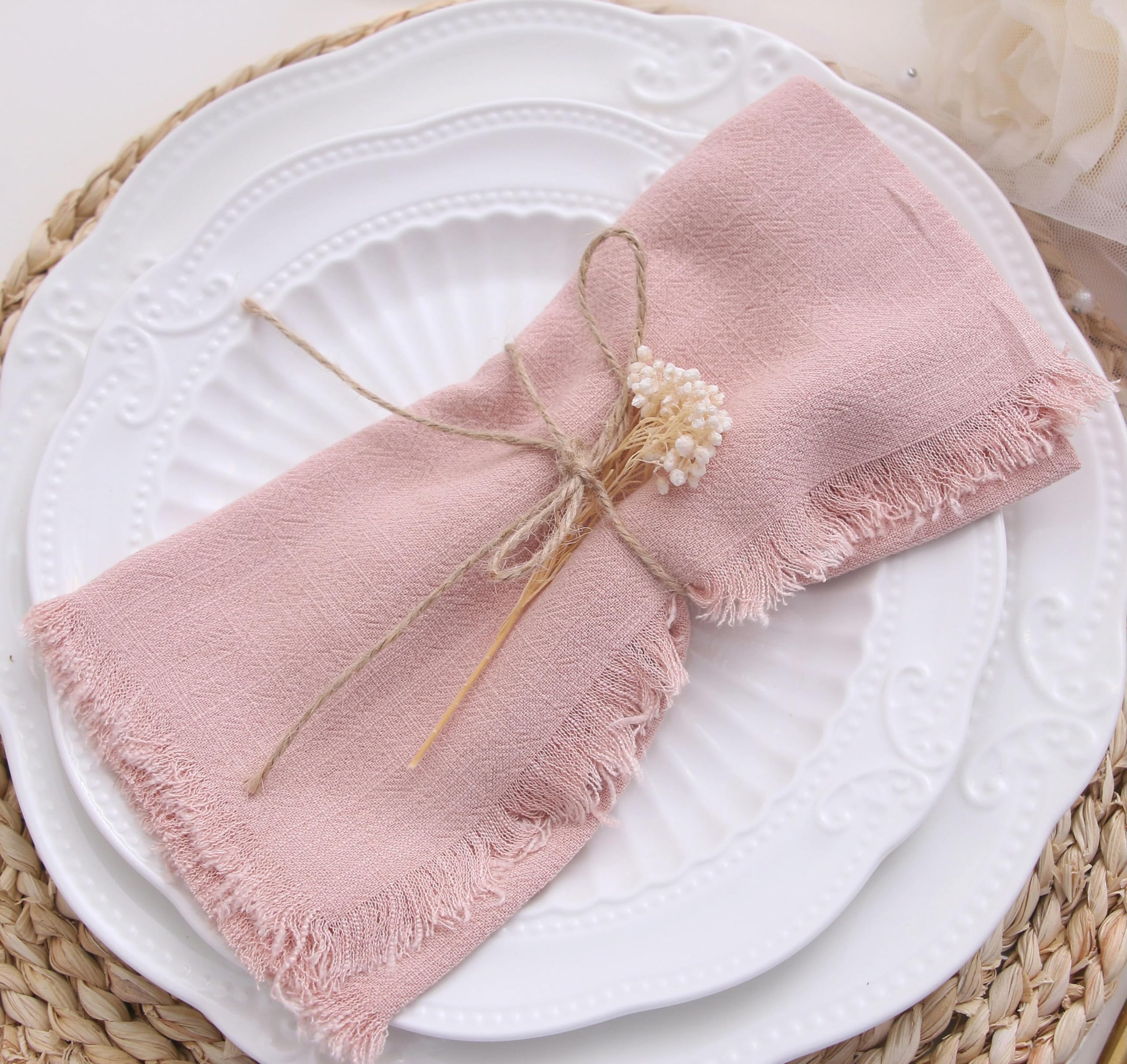 Fray Edged 6 unids/lote boda 45cm*45cm lila verde polvoriento rosa polvoriento cena algodón línea flecos tela servilleta