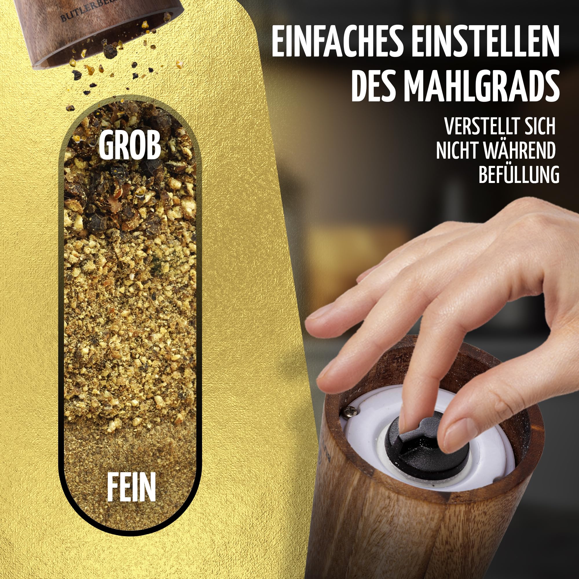 BUTLERBELL® Salz und Pfeffermühle Holz in Luxus Geschenkbox mit Herz ideal als Hochzeitsgeschenk | Geschenke zur Hochzeit | Hochzeitsgeschenke für Brautpaar | Einweihungsgeschenk (Engel)