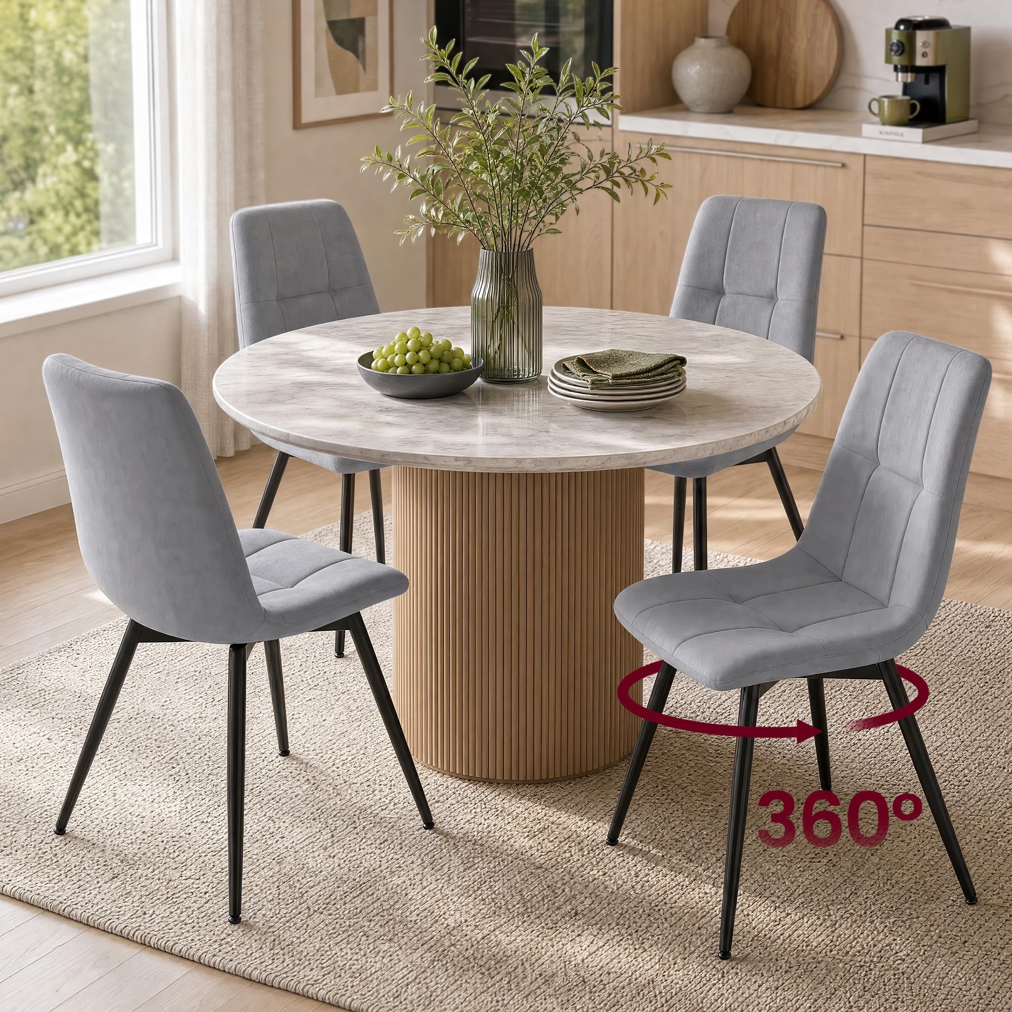 VASAGLE Sedie da Pranzo Girevoli a 360°, in Velluto, Set di 4