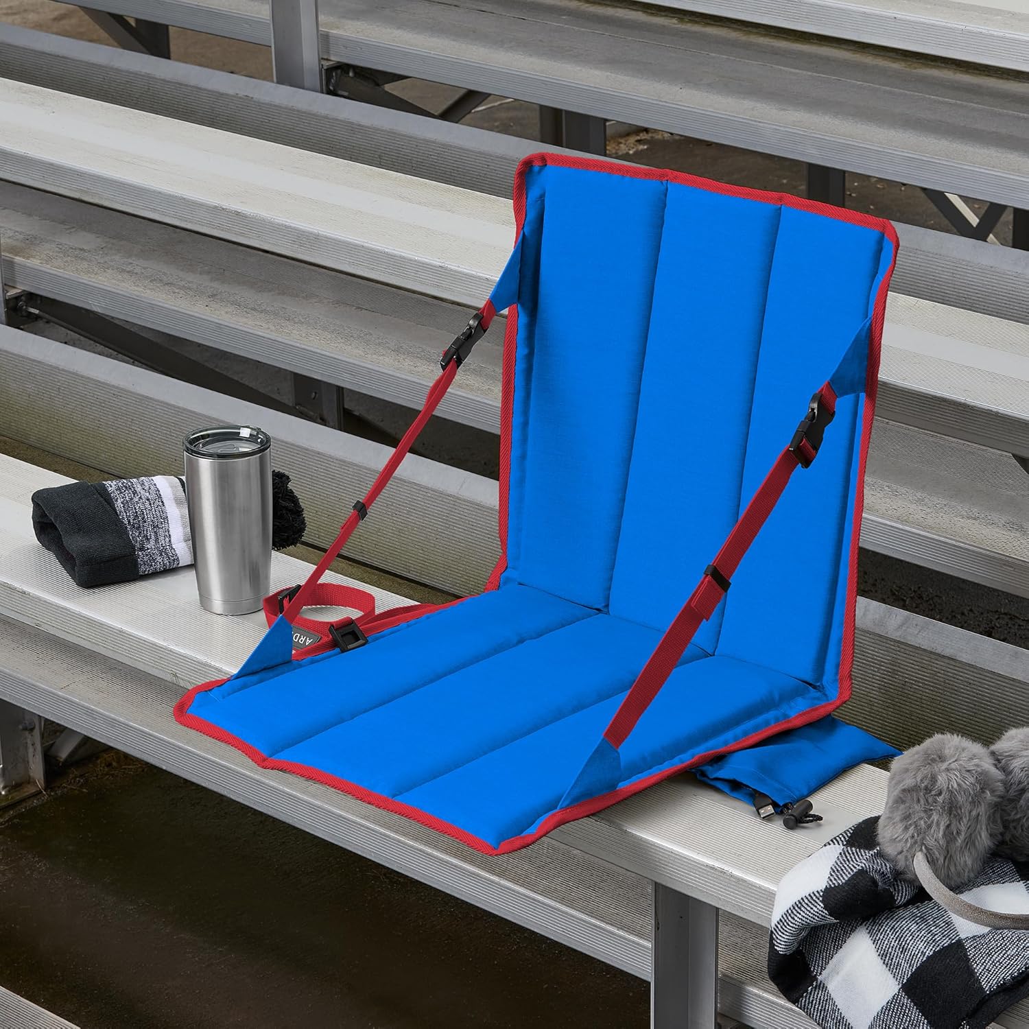 Arden Heated Stadium Seat, Foldable, Lightweight with Carrying Strap, Foam Cushion for Comfort, Adjustable, Back Support, Multi-Functional Use As Stadium Seat or Seat Pad, Royal Blue/Red