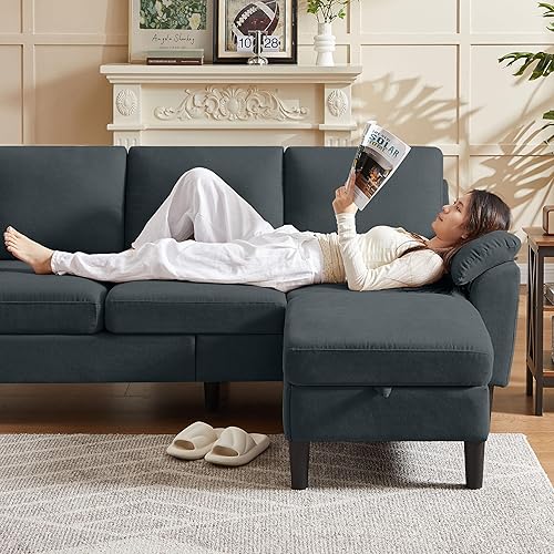 Miniatura 4 de Sofá modular convertible de 79 pulgadas, sofá pequeño en forma de L de 3 asientos con diván reversible, sofás de lino modernos para sala de estar,