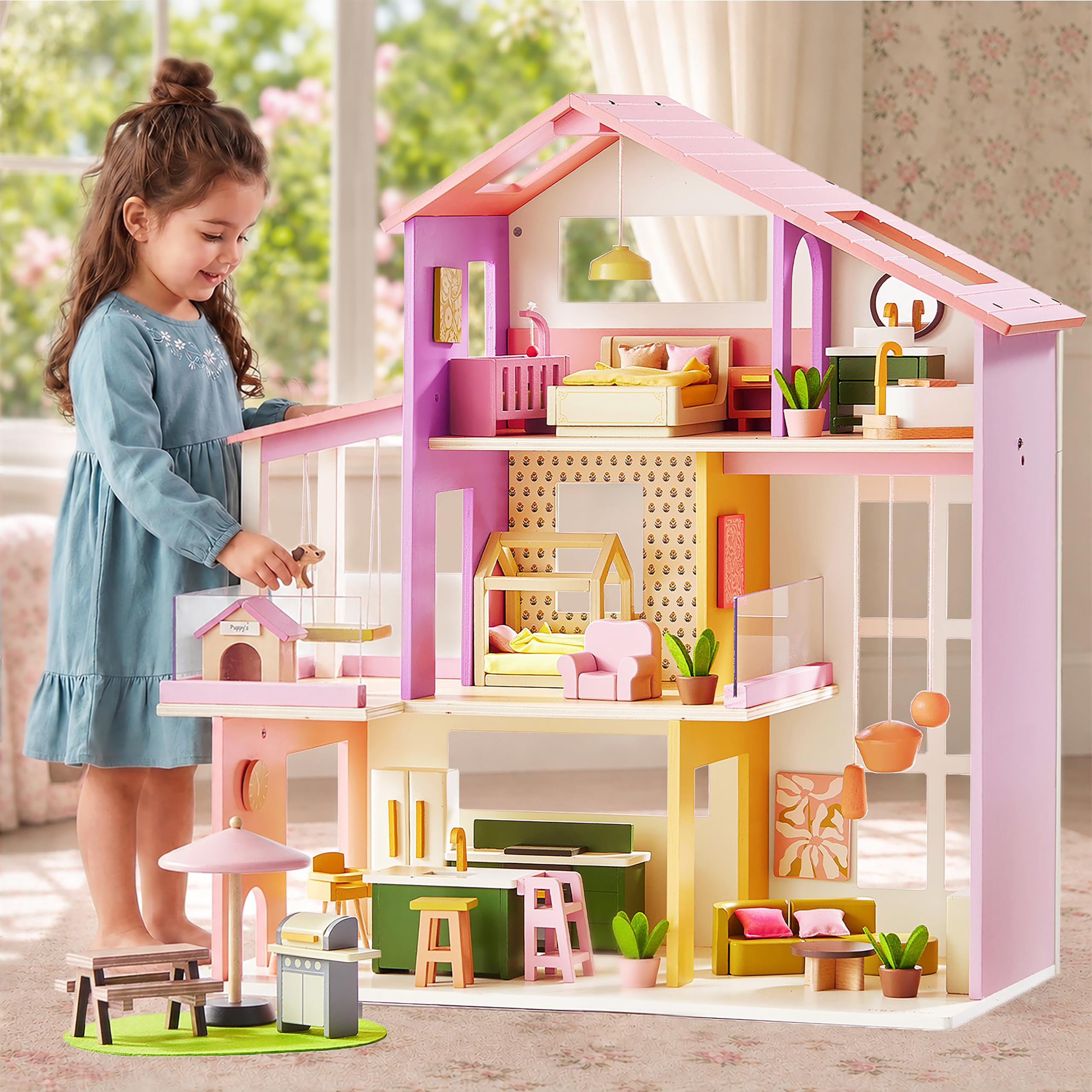 Tiny Land Wooden Doll House Modern Family