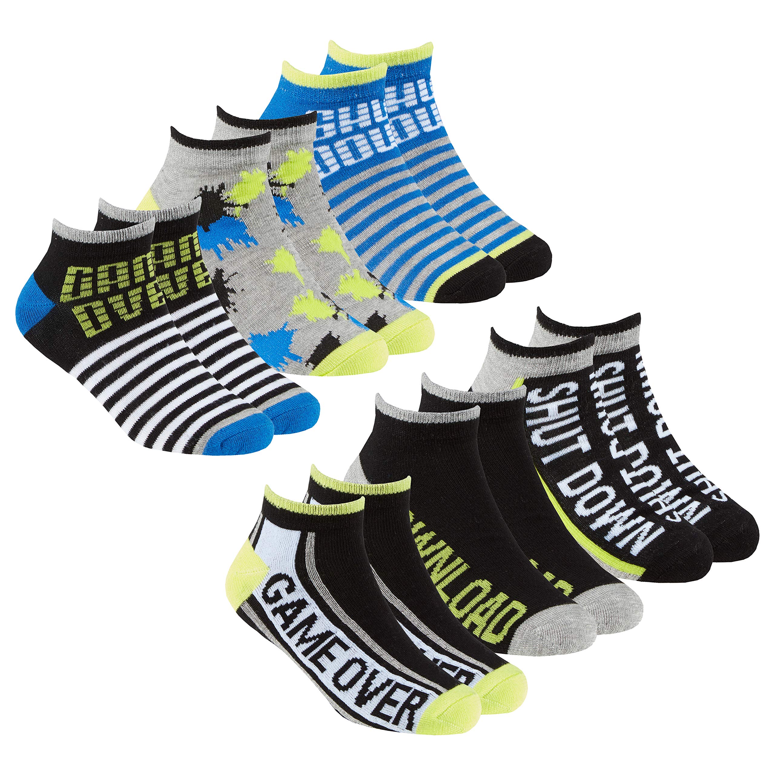 Metzuyan Boys Bamboo Socks Trainer Liners Crew Socks Novelty Cartoon Game Themed Blue Grey 6-8.5