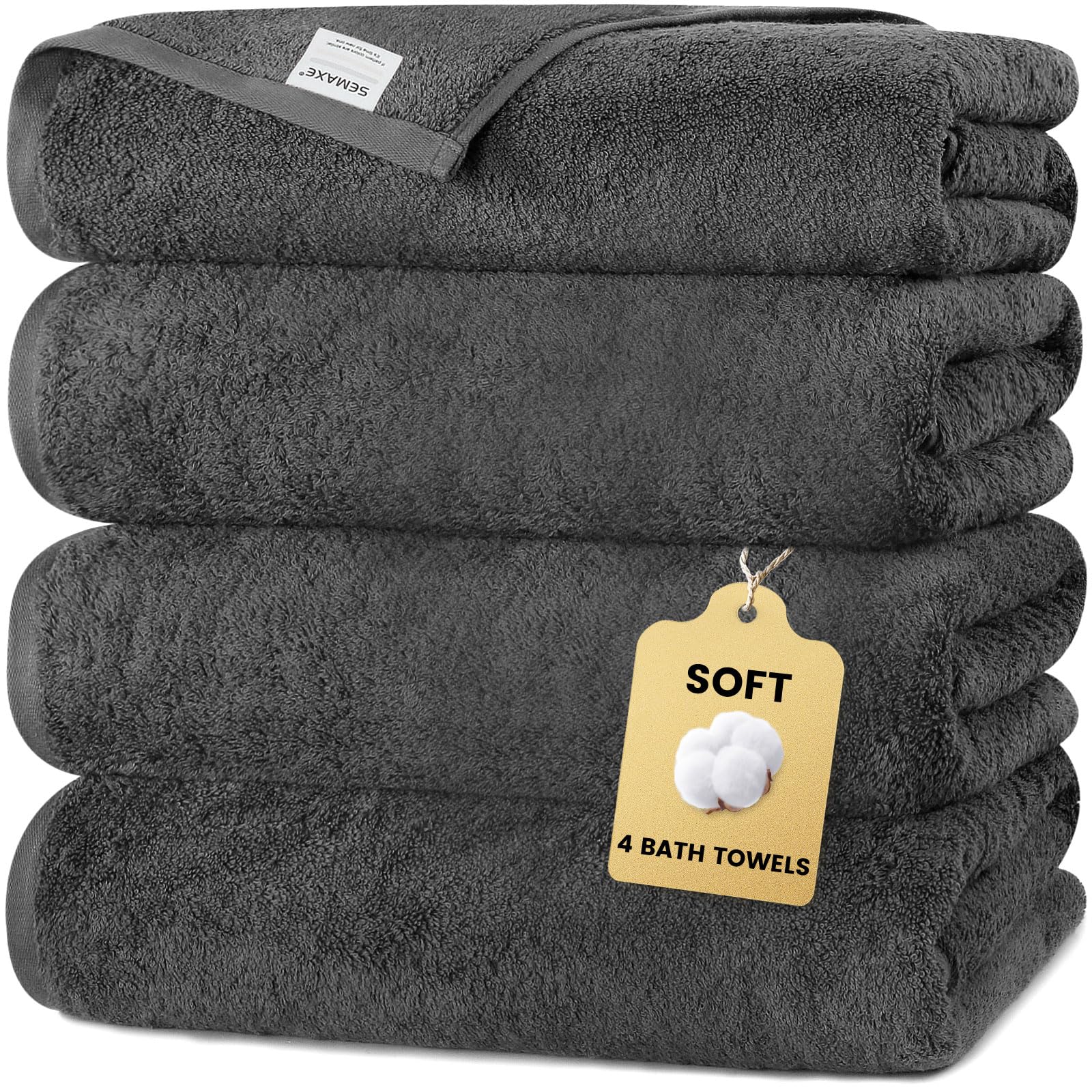 SEMAXE 4-Piece Grey Bath Towel Set