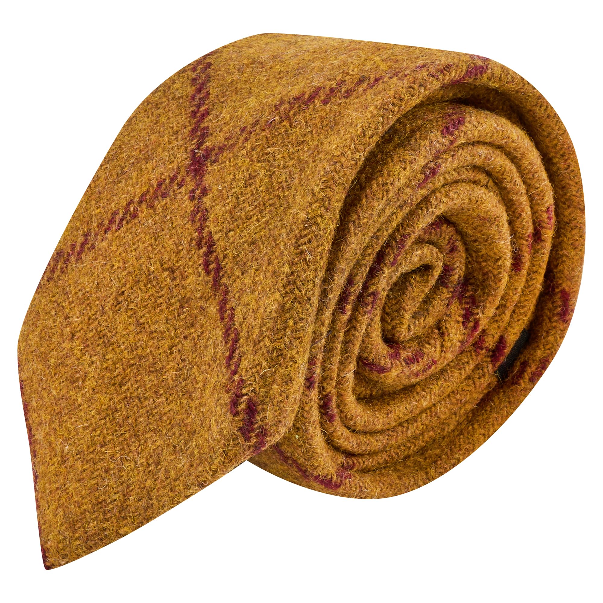 King & Priory Dark Mustard Check Tie, Tweed