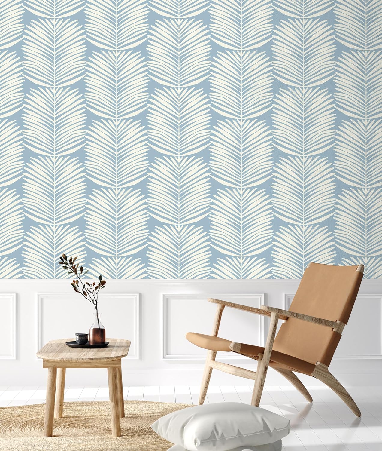 Kitico Peel and Stick Wallpaper Blue Wall Paper Boho Self Adhesive Removable Wallpaper for Bedroom Bathroom Leaf Contact Paper for Cabinets and Drawers Coastal Wallpaper 16.1''x78.7''
