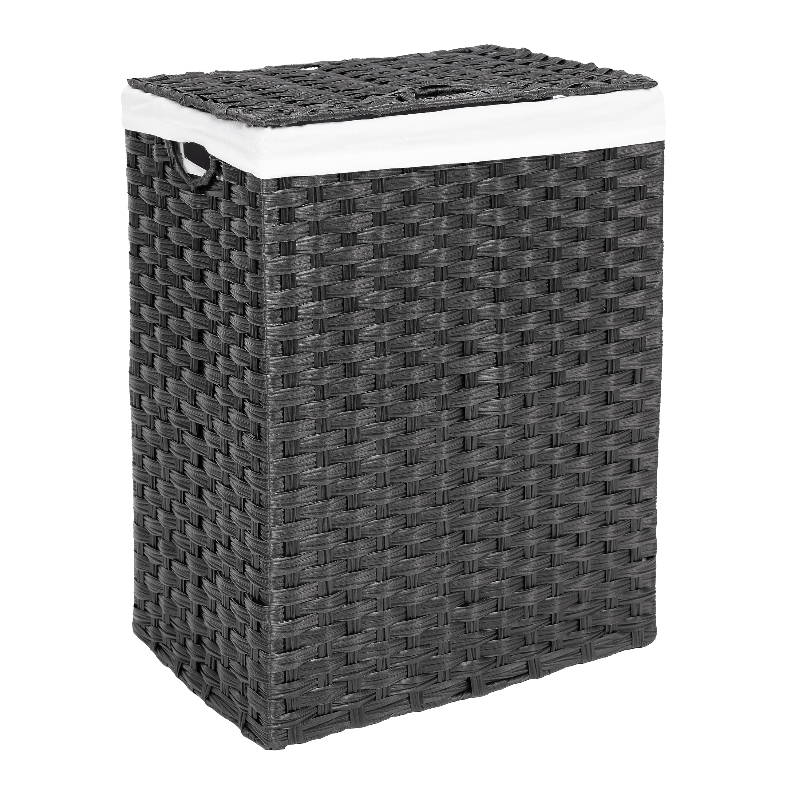 Seville Classics Premium Handwoven Portable Laundry Bin Basket with Carrying Handles, Household Storage for Clothes, Linens, Sheets, Black, Rectangular Hamper