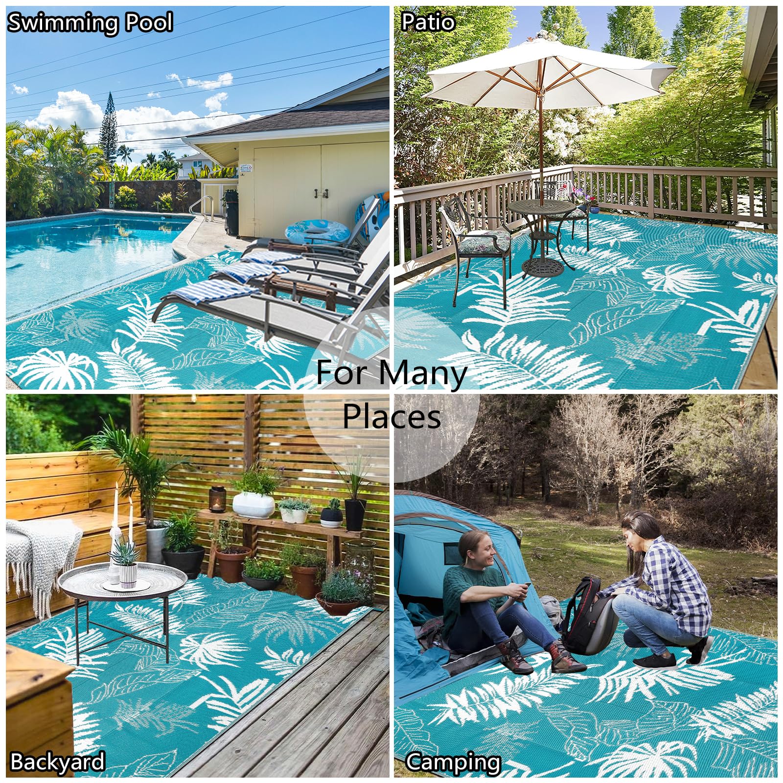 Falflor Alfombra reversible para exteriores, 150 x 245 cm, impermeable, grande, de plástico, ligera, para interiores y exteriores, alfombra de paja de plástico para camping, terraza, caravana, patio