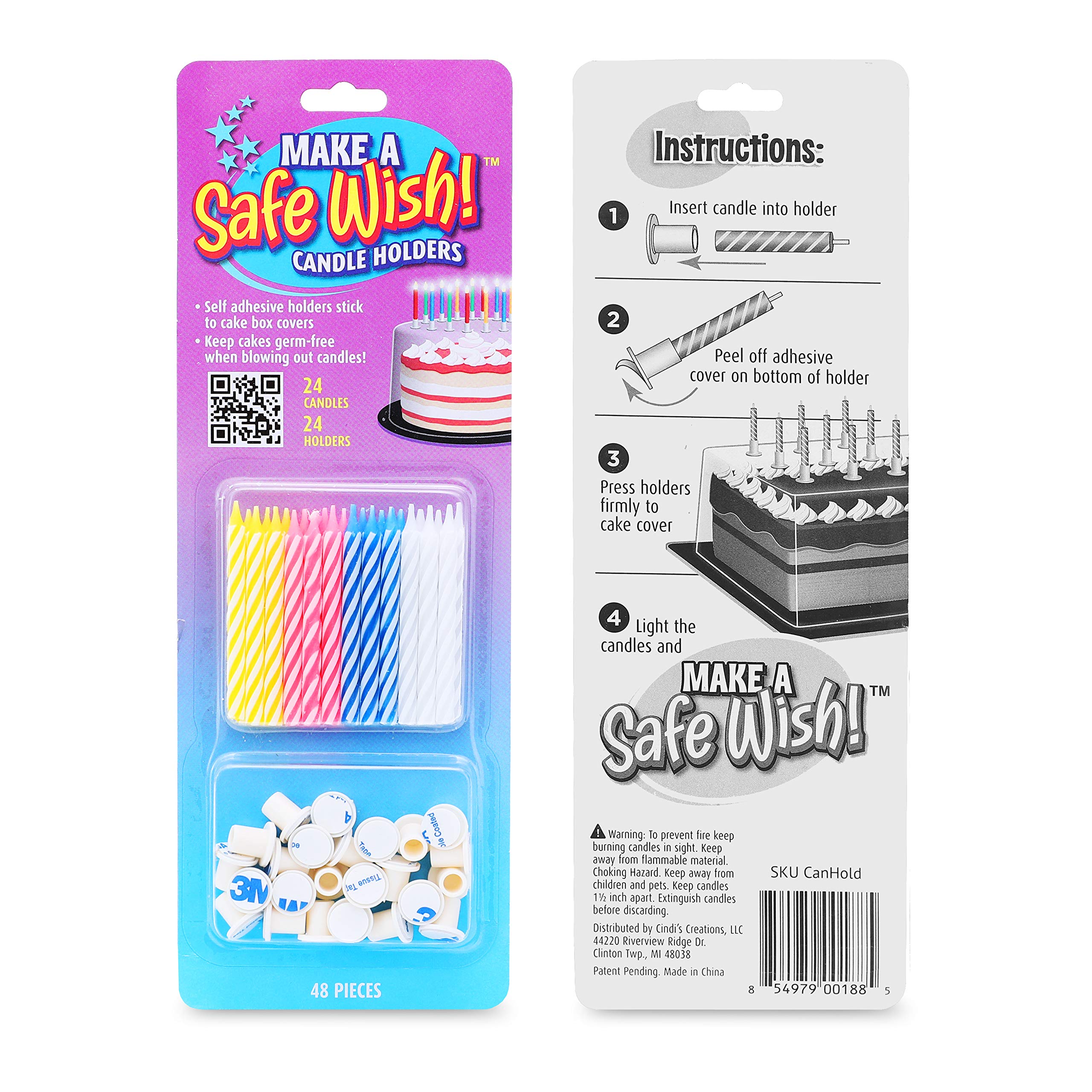 Make a Safe Wish! Spiral Birthday Candles and Candle Holders, 2.5 inches Colorful Candles, Keep from Spreading Germs - 24 Candles, 24 Holders, Canhold