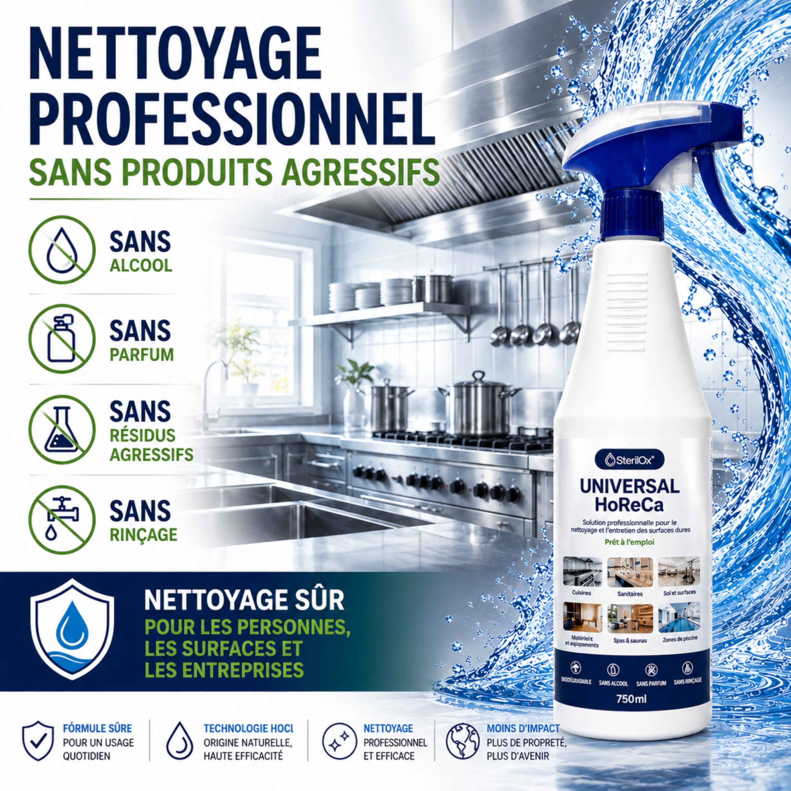 HoReCa 750ml - Nettoyant multi-usages HOCl - Sans alcool | Formule professionnelle prête à l'emploi