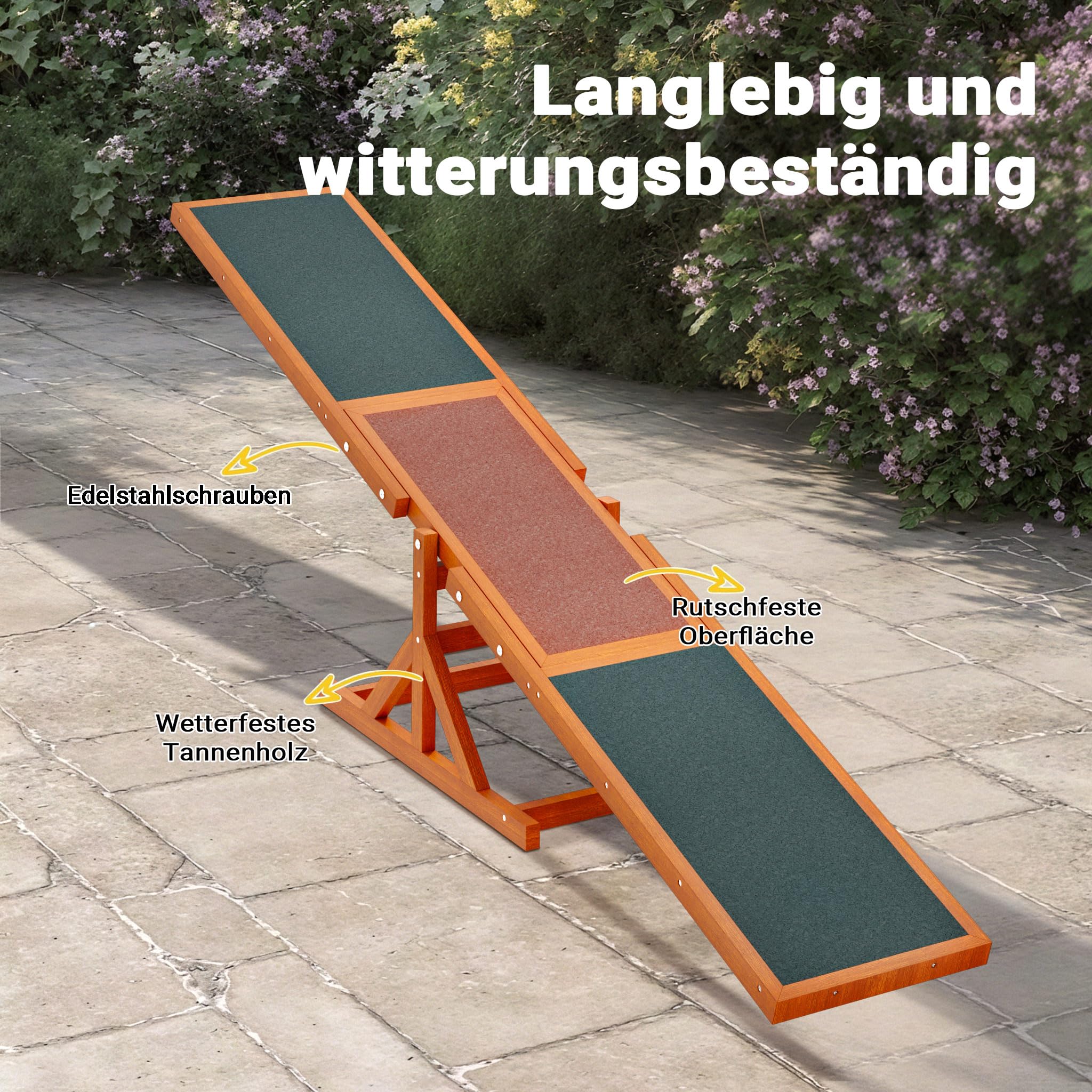 Wiltec Hundewippe 180x30x30cm für kleine & große Hunde zum Hundesport z.B. Agility Training, aus Holz, Spielerische Förderung der Kondition
