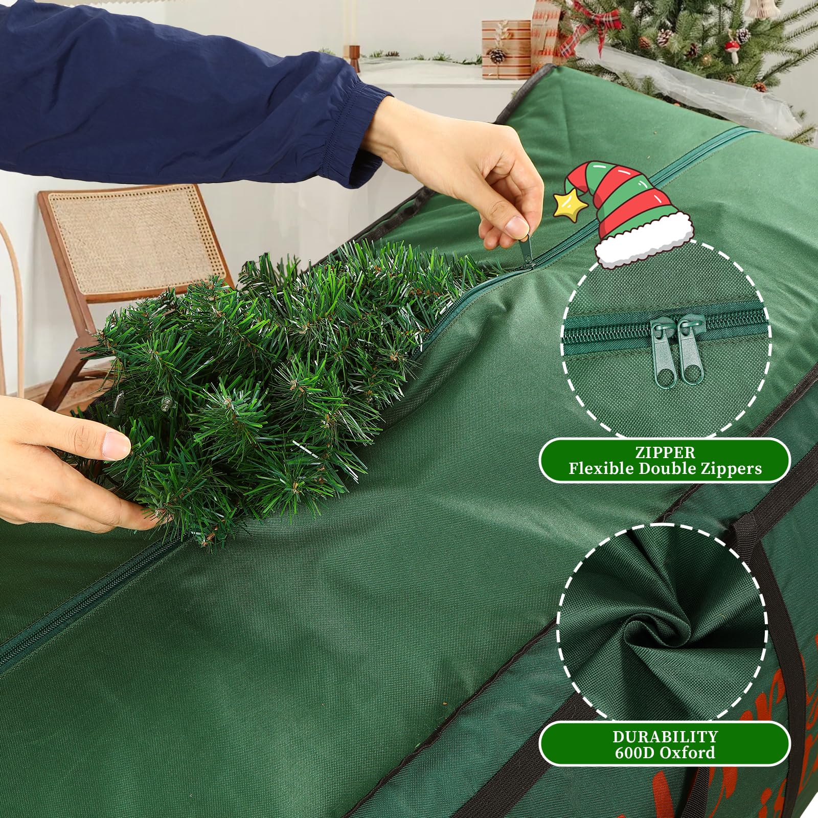 SHareconn Sacca per Albero di Natale, Borsa Oxford 600D Grande, Resistente e Impermeabile con Manici Rinforzati, Adatta per Alberi di Natale Artificiali Fino a 220 cm e Palline di Natale, Verde