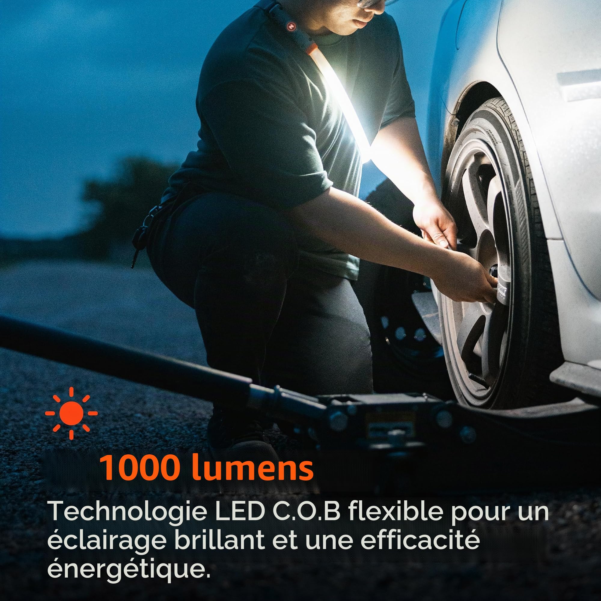 NEBO Bando 1K Strap Light - Lampe de Travail Automobile 1.000 Lumens - Lumière d'Urgence Portable - Rechargeable USB-C