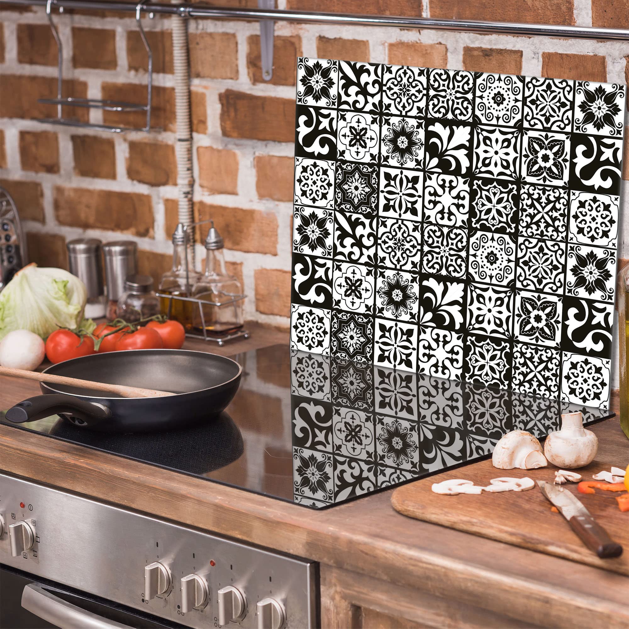 Placa protectora de vitrocerámica 60 x 52 cm 1 pieza cocina eléctrica universal para inducción protección contra salpicaduras tabla de cortar de vidrio templado como decoración, MOSAICO