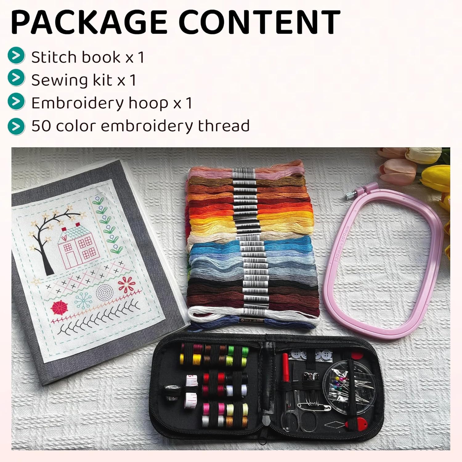 KANBO DIY Stitch Book, Hand Sewing Book Portable Embroidery Stitch Books with Sewing Kit, 16 Page Embroidery Books of Stitches for Enthusiasts and Beginners Adult
