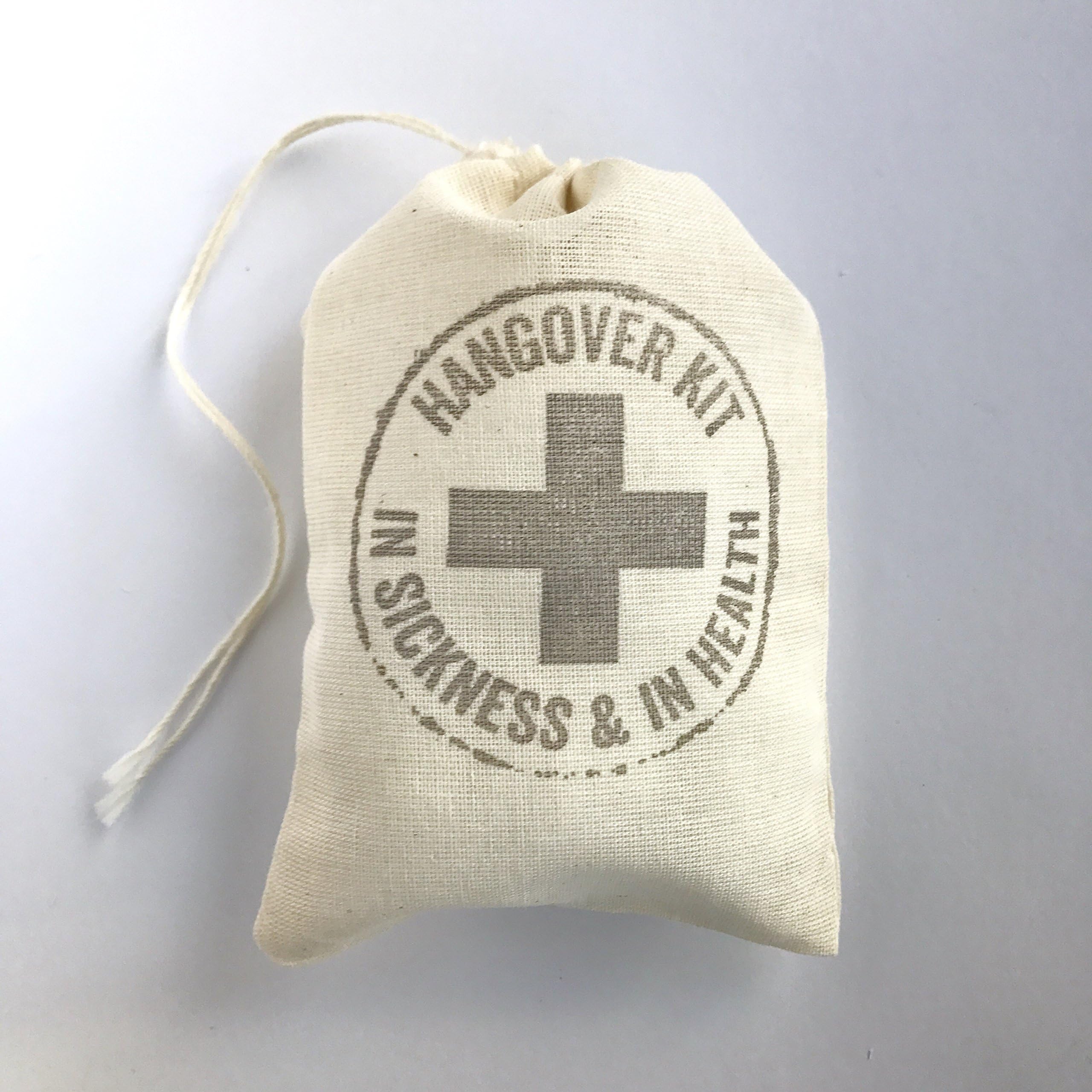 Hangover Kit Bag Gray | Bachelorette Favor Bags Wedding Welcome Party Goodie Candy Bag Favor Muslin Bag | Bride Bridesmaid Gift Bag in Sickness and in Health Bridal Party