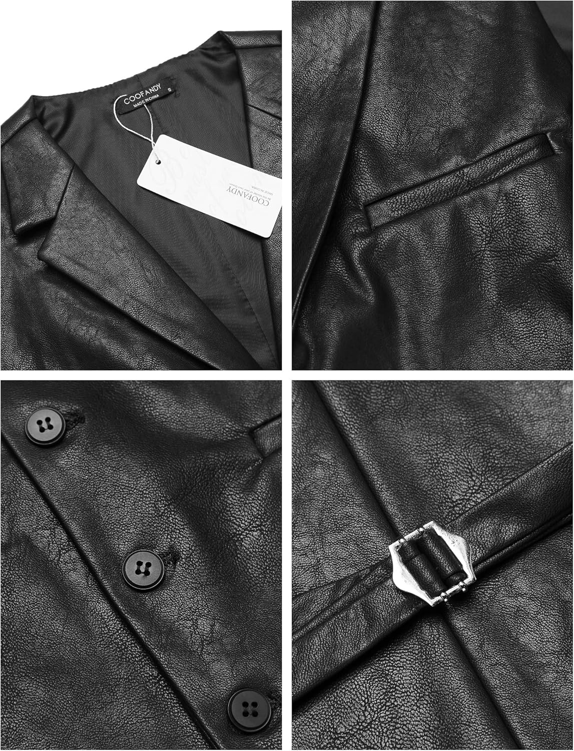 COOFANDY Men's Leather Suit Vest Slim Fit Casual Western Vest Jacket Lightweight V-Neck Dress Waistcoats - Image 5