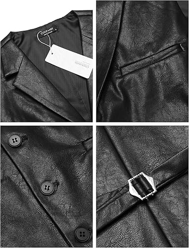 Miniatura 5 de COOFANDY Chaleco de Traje de Cuero para Hombre de Corte Ajustado Chaleco Occidental Casual Chaqueta Chaleco Ligero con Cuello en V Chalecos de Vestir