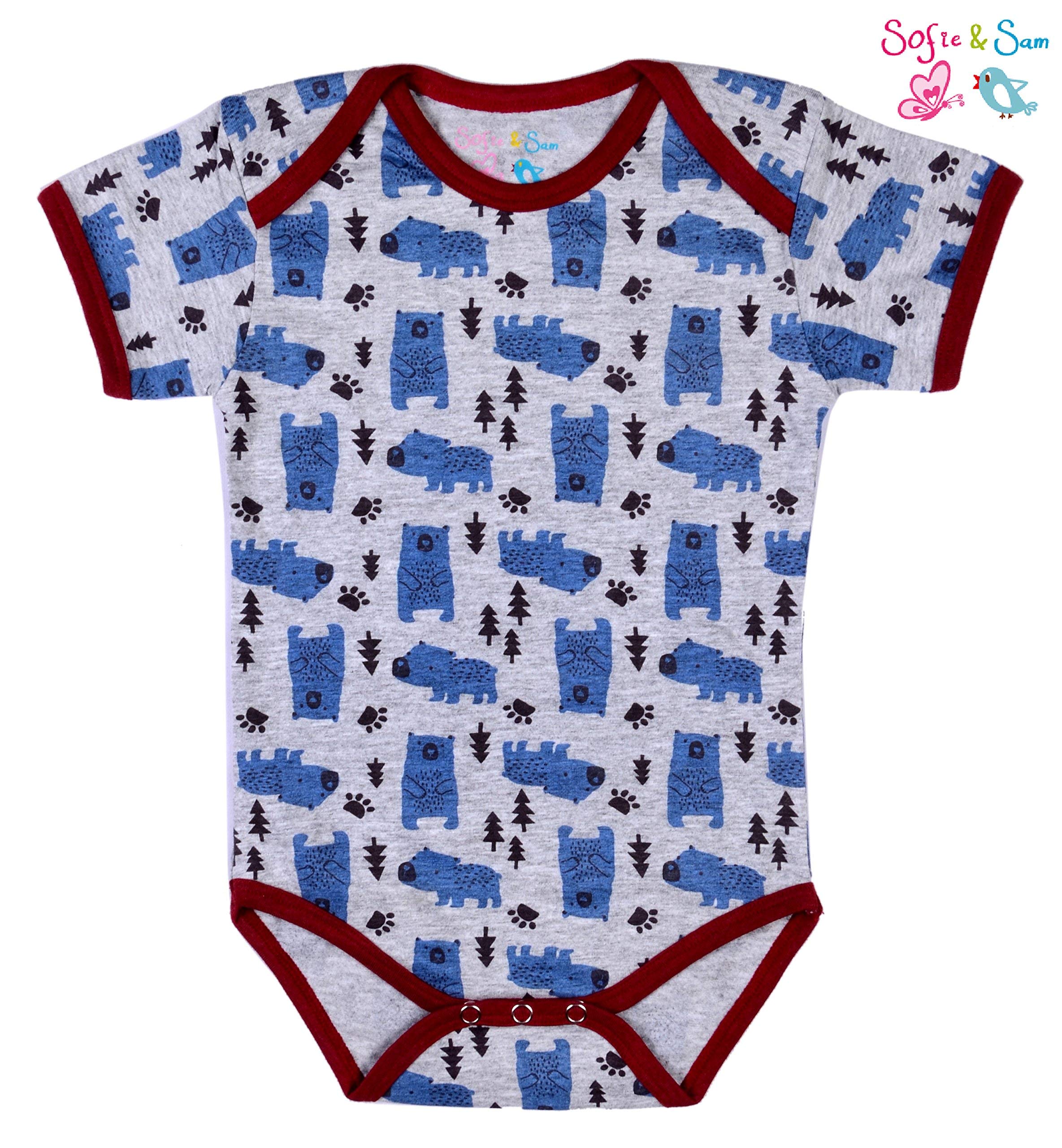 Sofie & Sam Cotton Baby Romper Half Sleeves Dinosaur/Car/Bear (9-12 Months) - Pack of 3 1